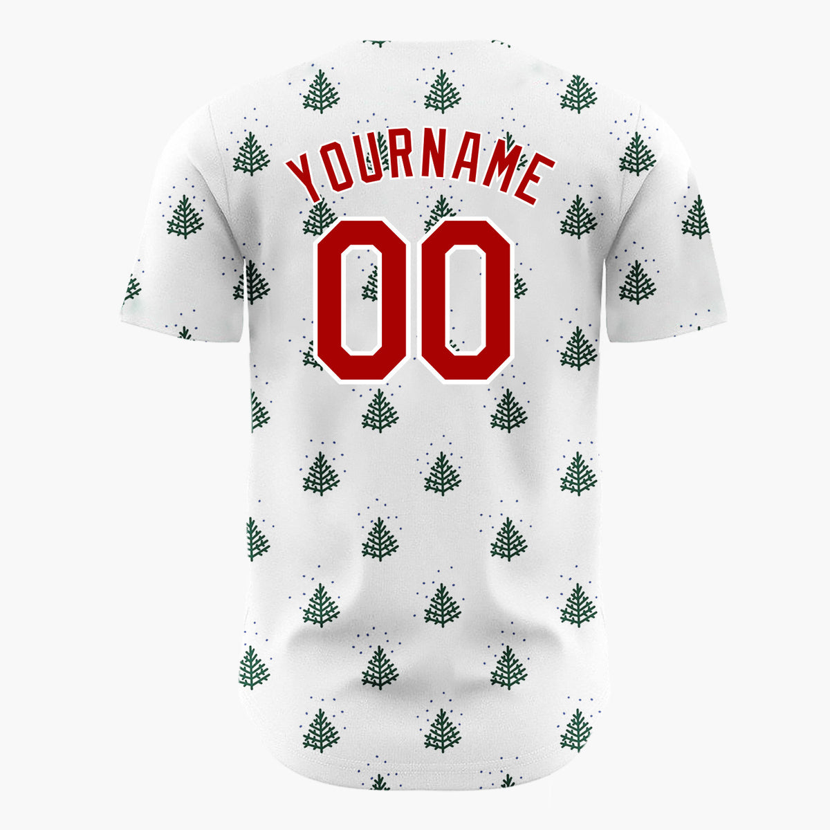 Custom White Green Minimalist Pine Trees Dotted Pattern Christmas Baseball Jersey