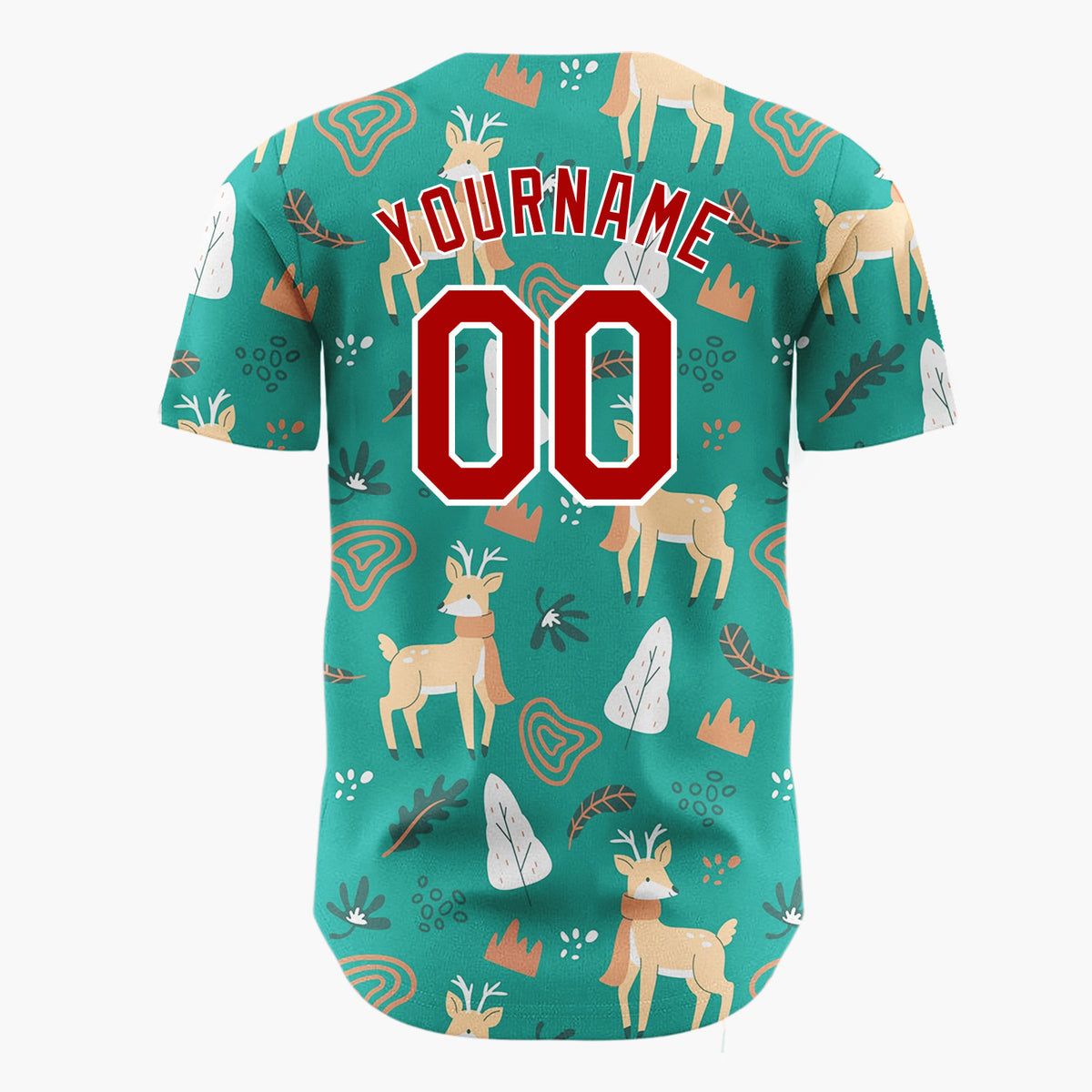 Custom Teal Reindeers With Leaves Modern Winter Forest Pattern Christmas Baseball Jersey