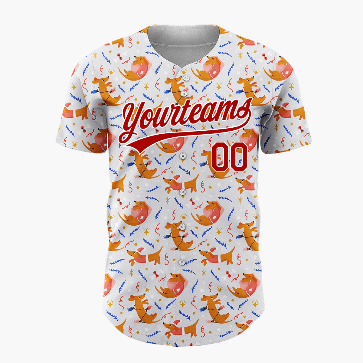 Custom White Red Dachshund Dogs And Toys Playful Christmas Baseball Jersey