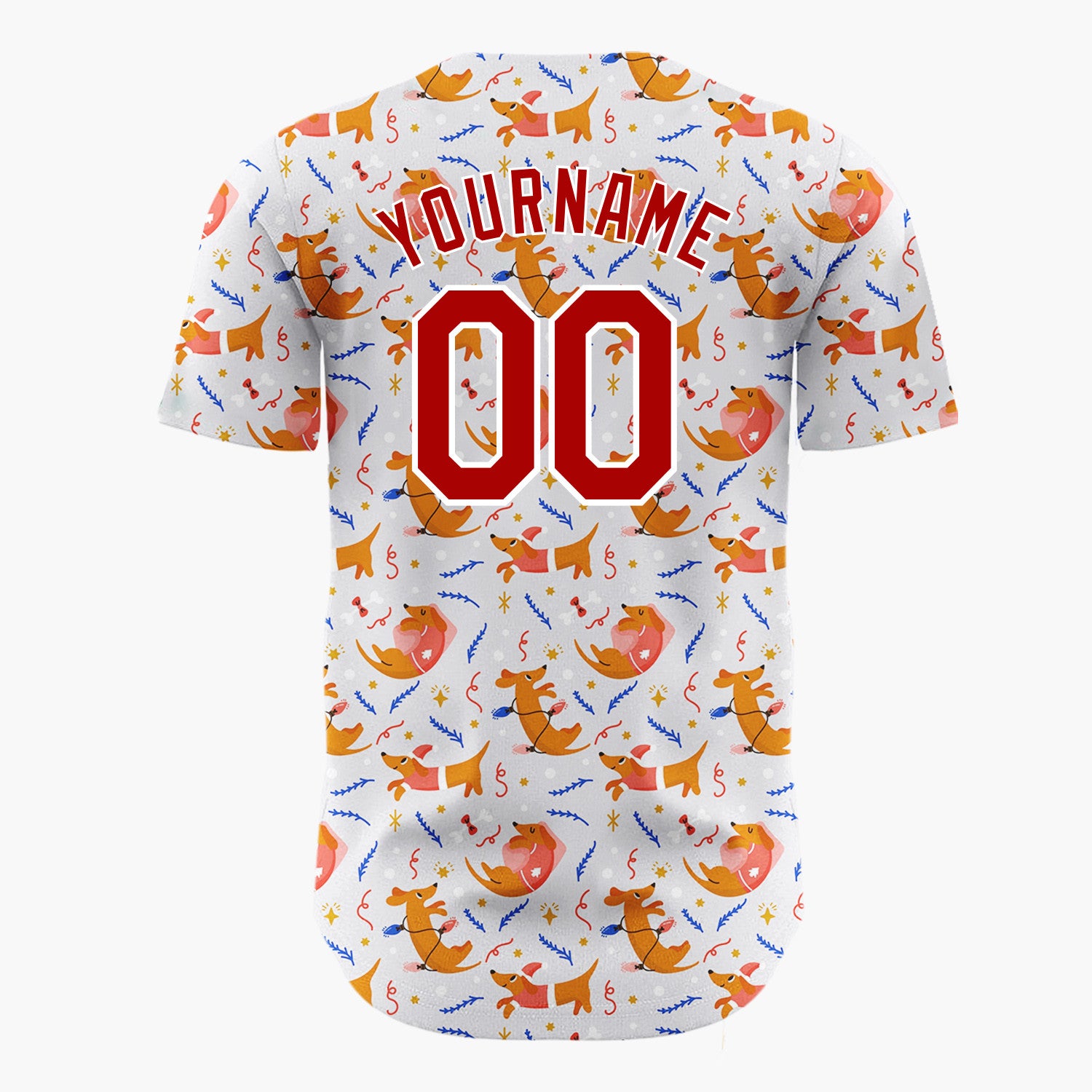 Custom White Red Dachshund Dogs And Toys Playful Christmas Baseball Jersey