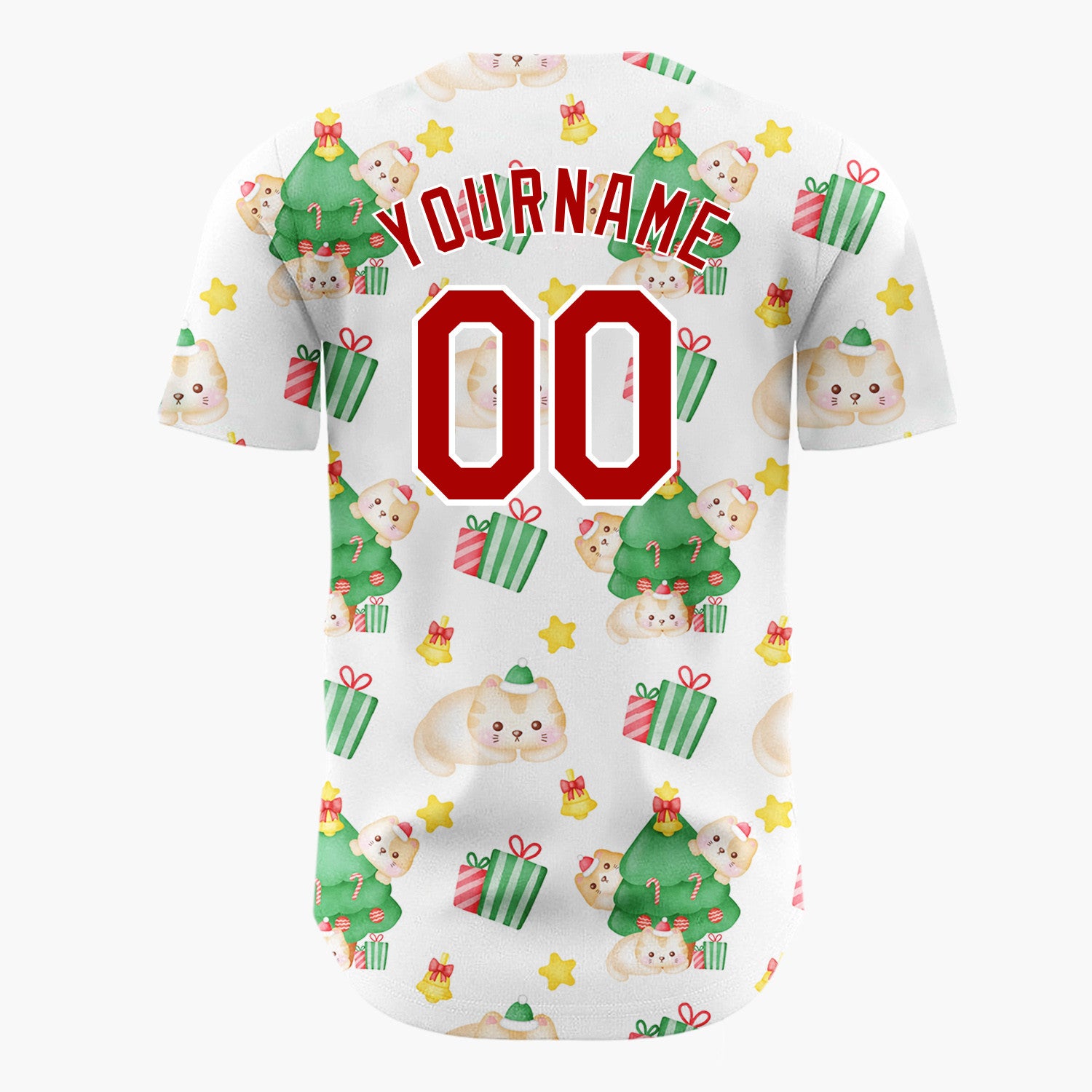 Custom White Cute Cat Christmas Tree Kawaii Pattern Christmas Baseball Jersey