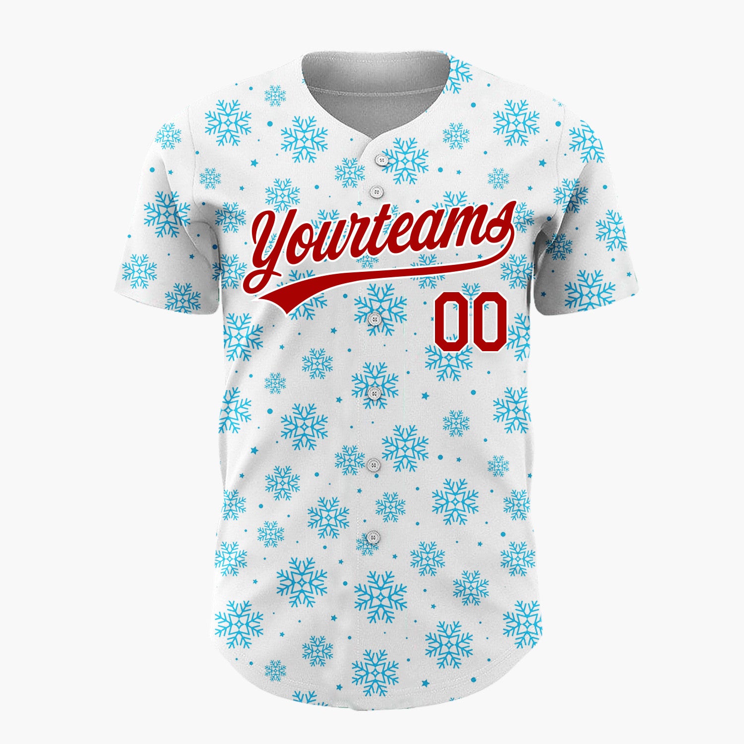 Custom White Blue Scattered Snowflakes Stars Winter Pattern Christmas Baseball Jersey