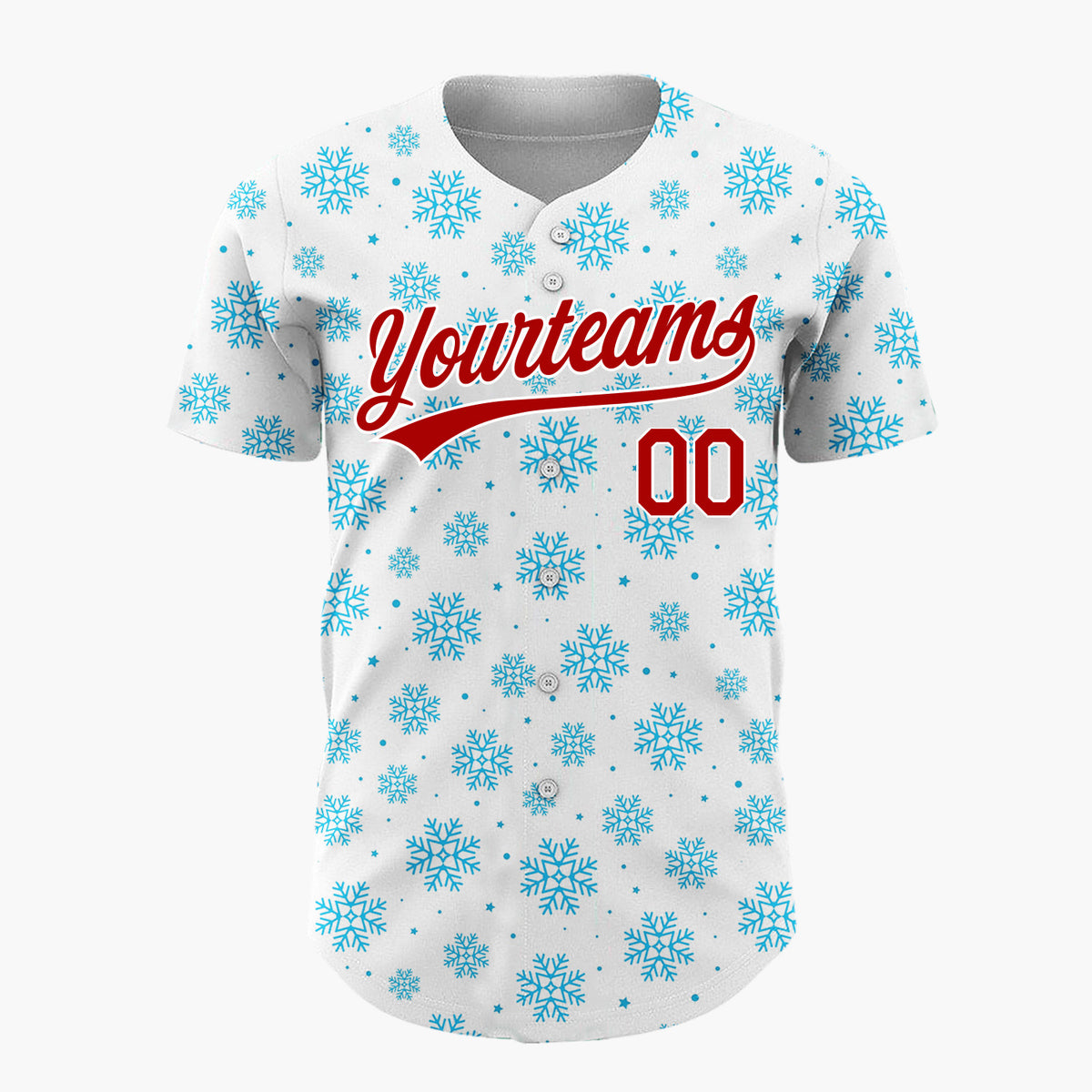Custom White Blue Scattered Snowflakes Stars Winter Pattern Christmas Baseball Jersey
