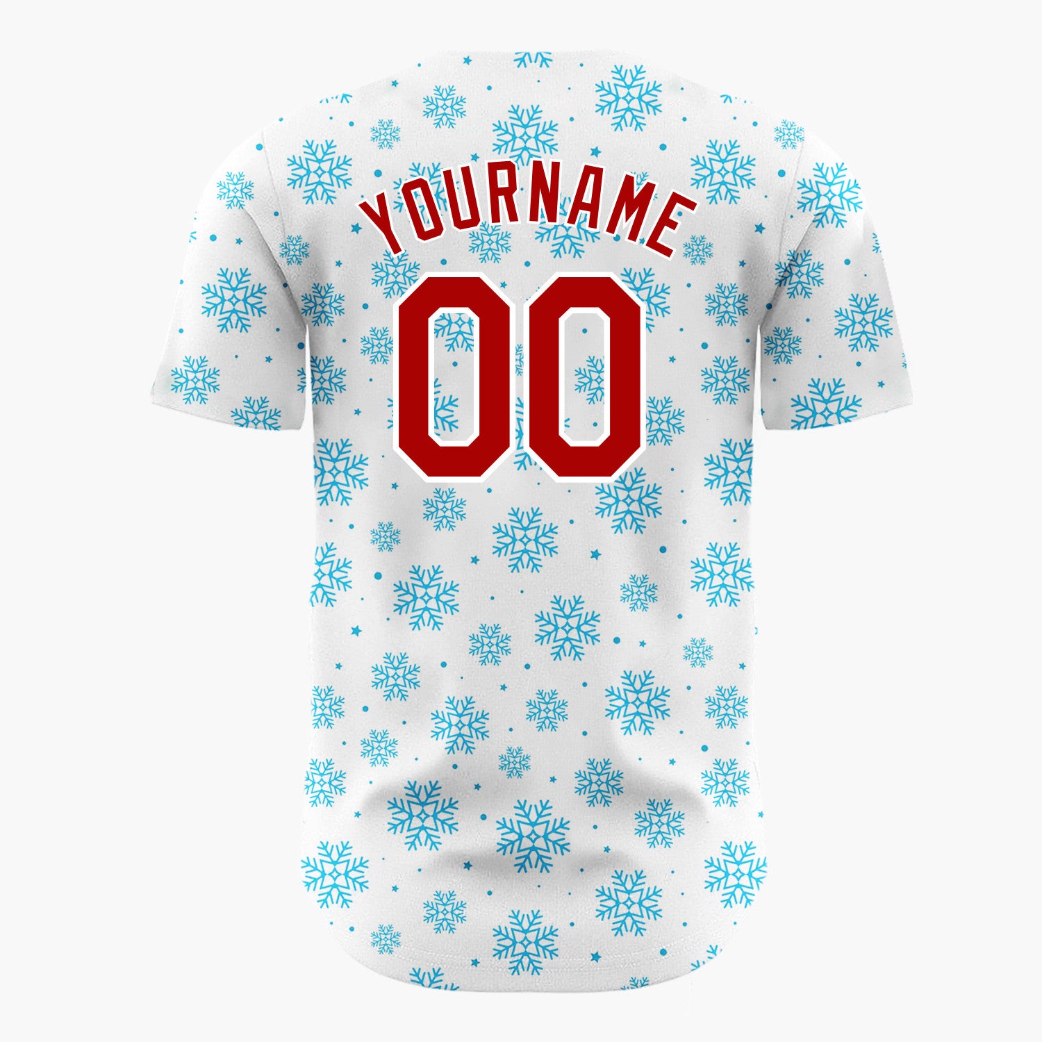 Custom White Blue Scattered Snowflakes Stars Winter Pattern Christmas Baseball Jersey