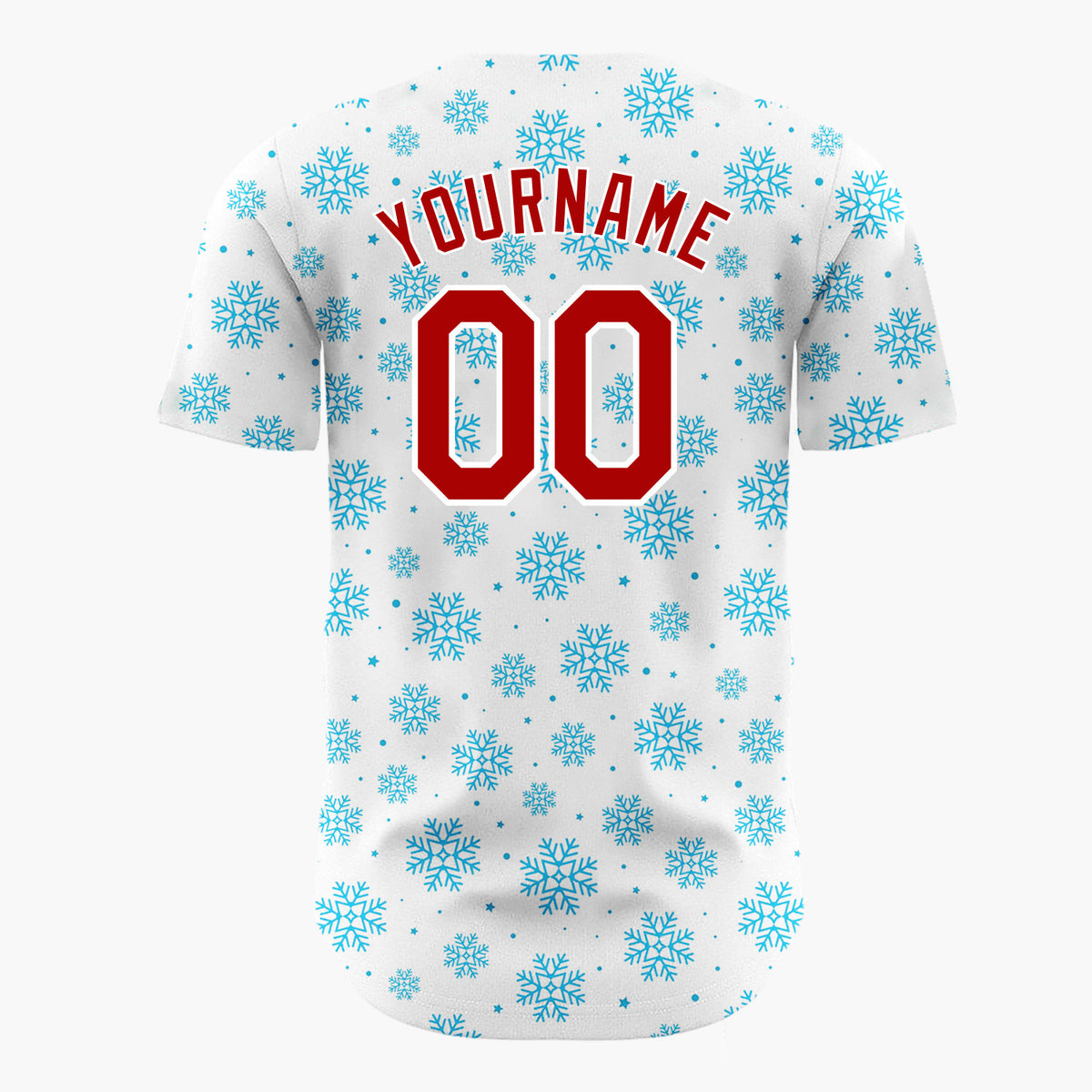 Custom White Blue Scattered Snowflakes Stars Winter Pattern Christmas Baseball Jersey