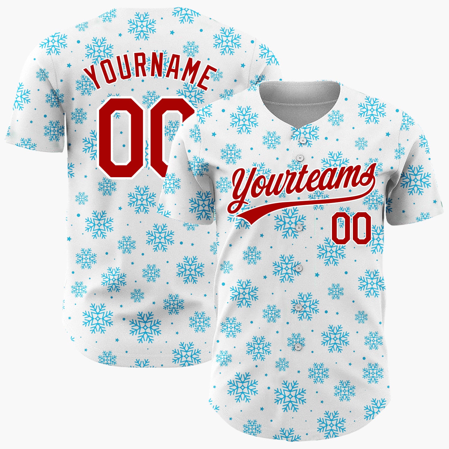 Custom White Blue Scattered Snowflakes Stars Winter Pattern Christmas Baseball Jersey