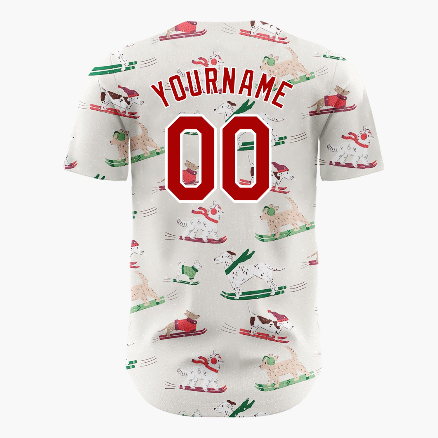 Custom White Dogs Sledding Christmas Cartoon Pattern Christmas Baseball Jersey