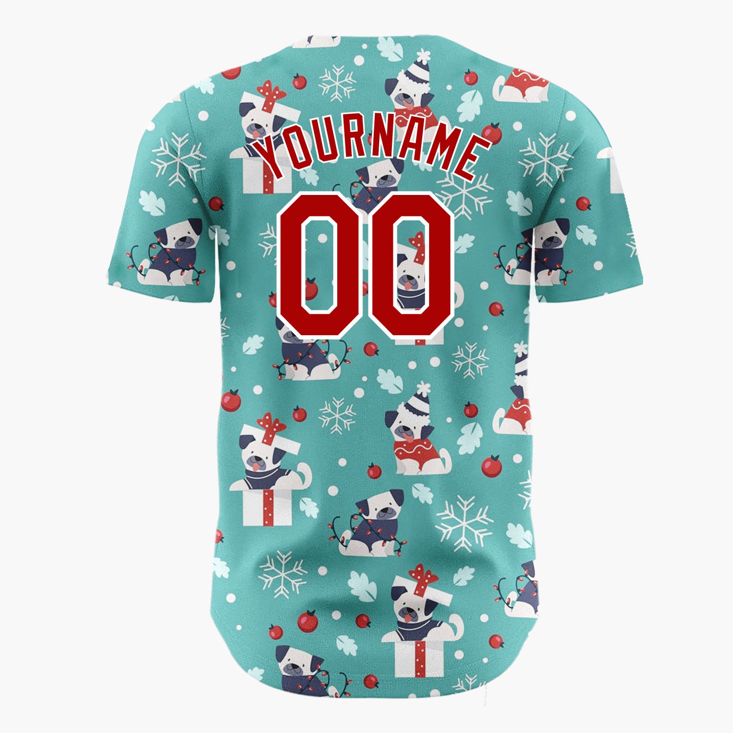 Custom Teal White Pugs In Gift Boxes And Sweaters Funny Christmas Baseball Jersey
