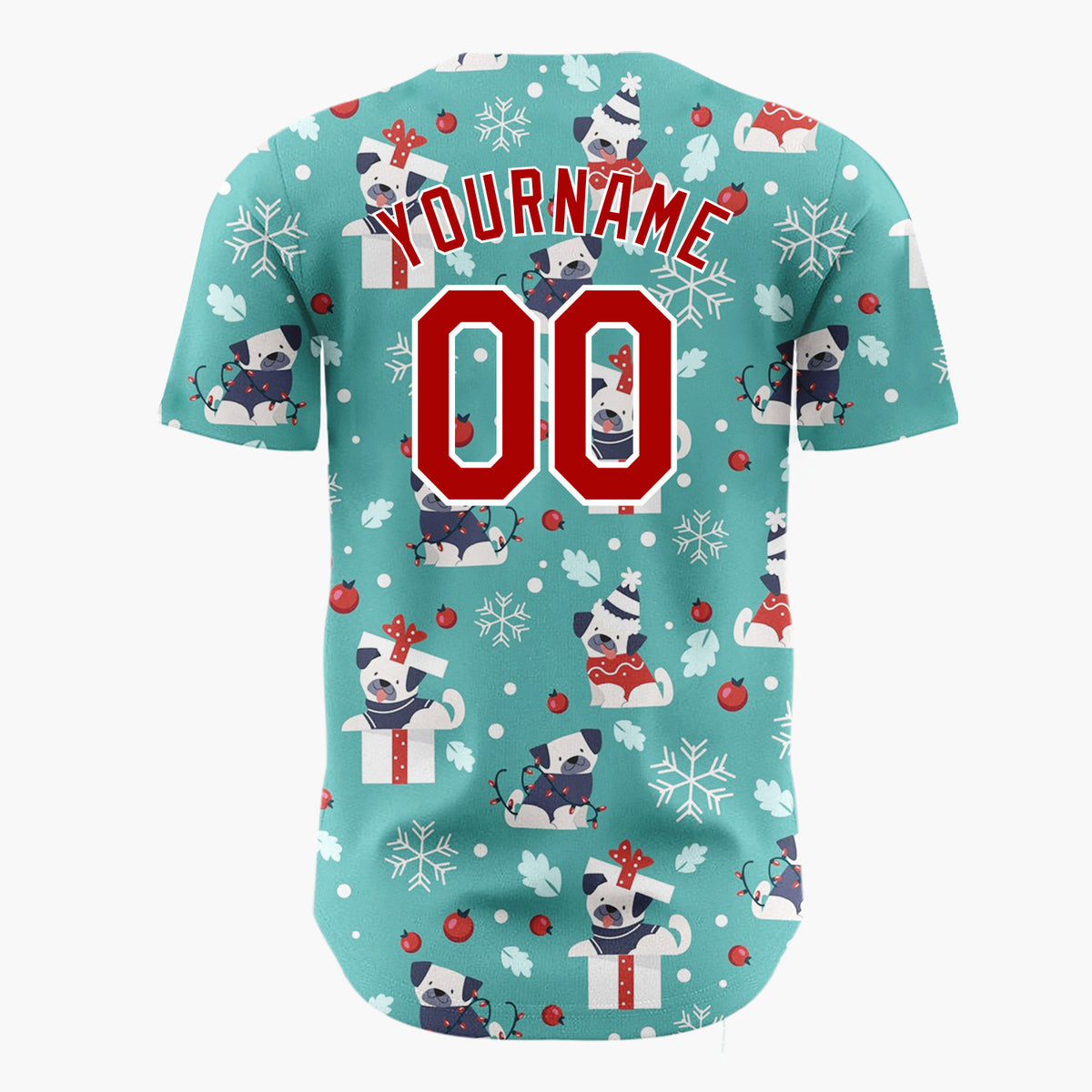 Custom Teal White Pugs In Gift Boxes And Sweaters Funny Christmas Baseball Jersey