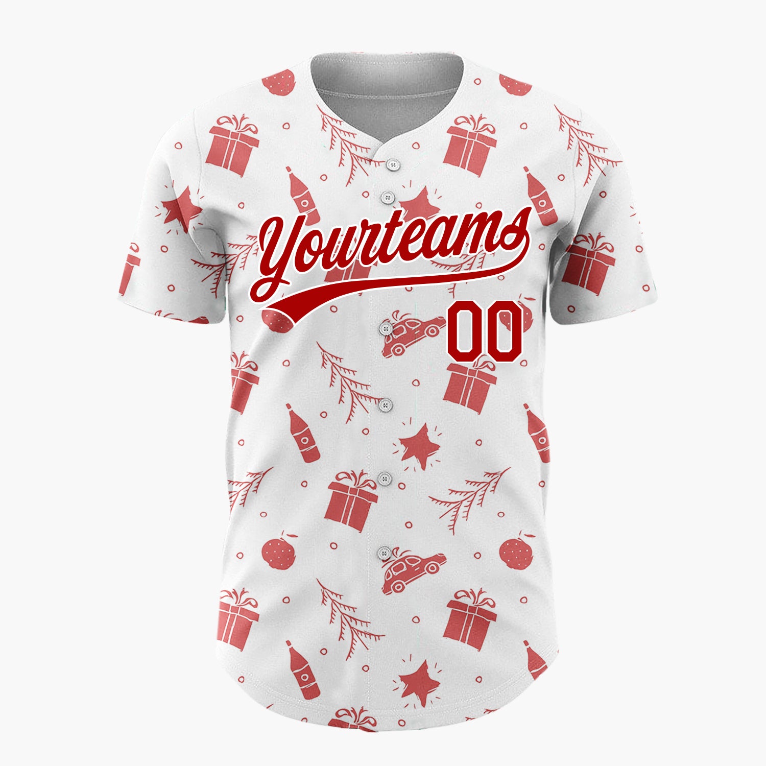 Custom White Car Gift And Star Doodle Christmas Baseball Jersey