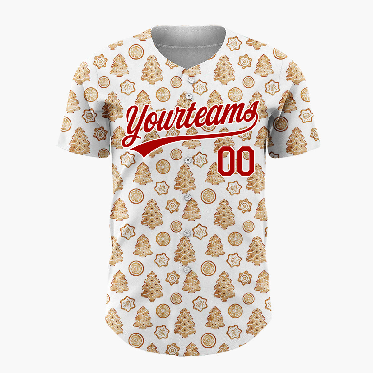 Custom White Gingerbread Trees And Oranges Baked Goods Pattern Christmas Baseball Jersey