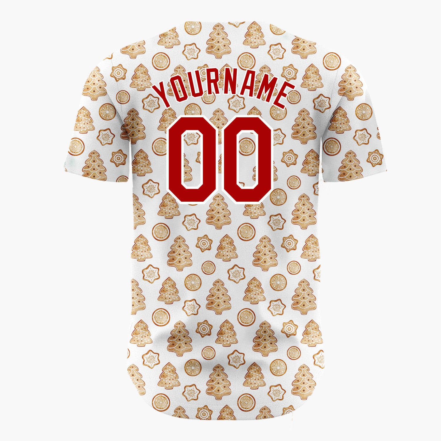 Custom White Gingerbread Trees And Oranges Baked Goods Pattern Christmas Baseball Jersey