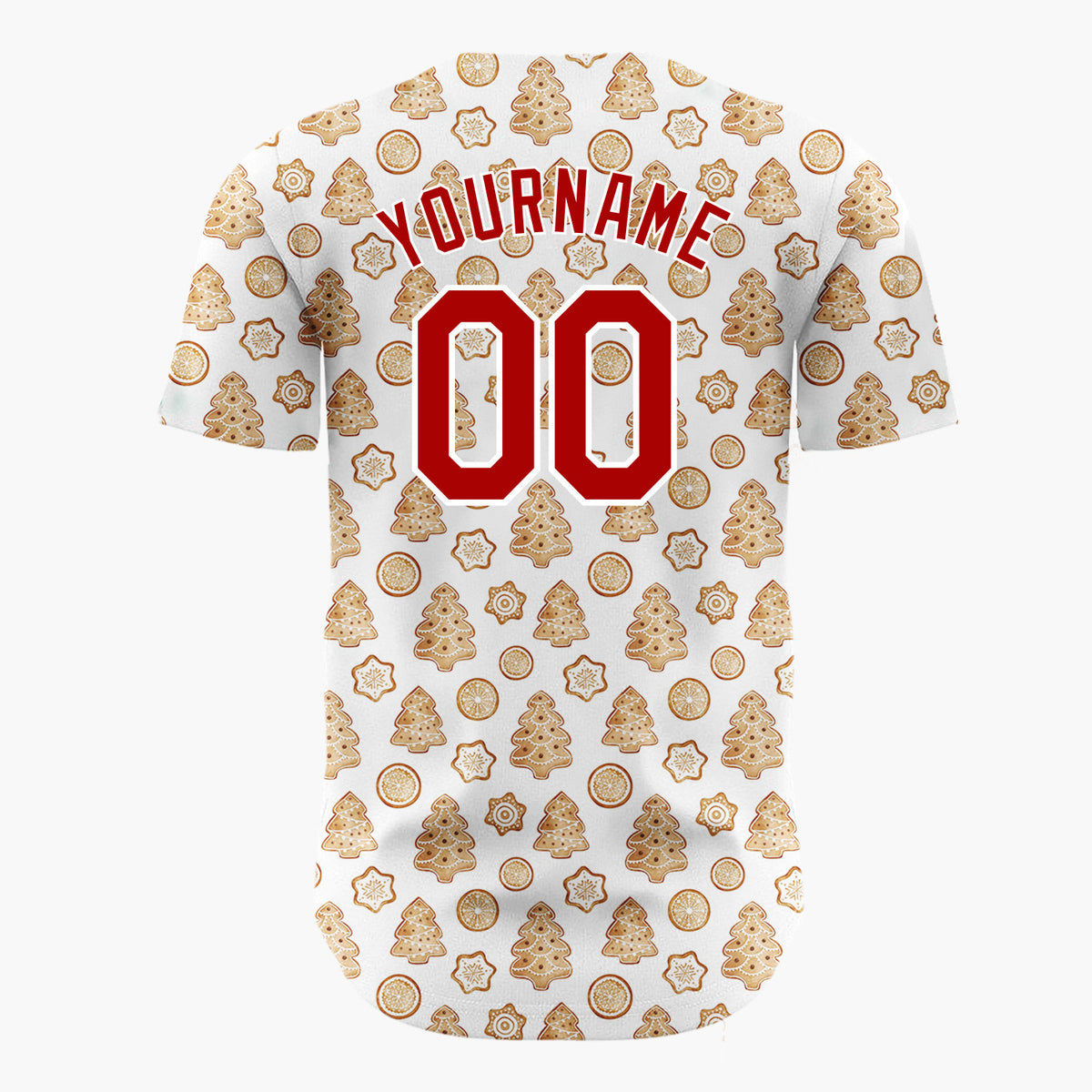 Custom White Gingerbread Trees And Oranges Baked Goods Pattern Christmas Baseball Jersey