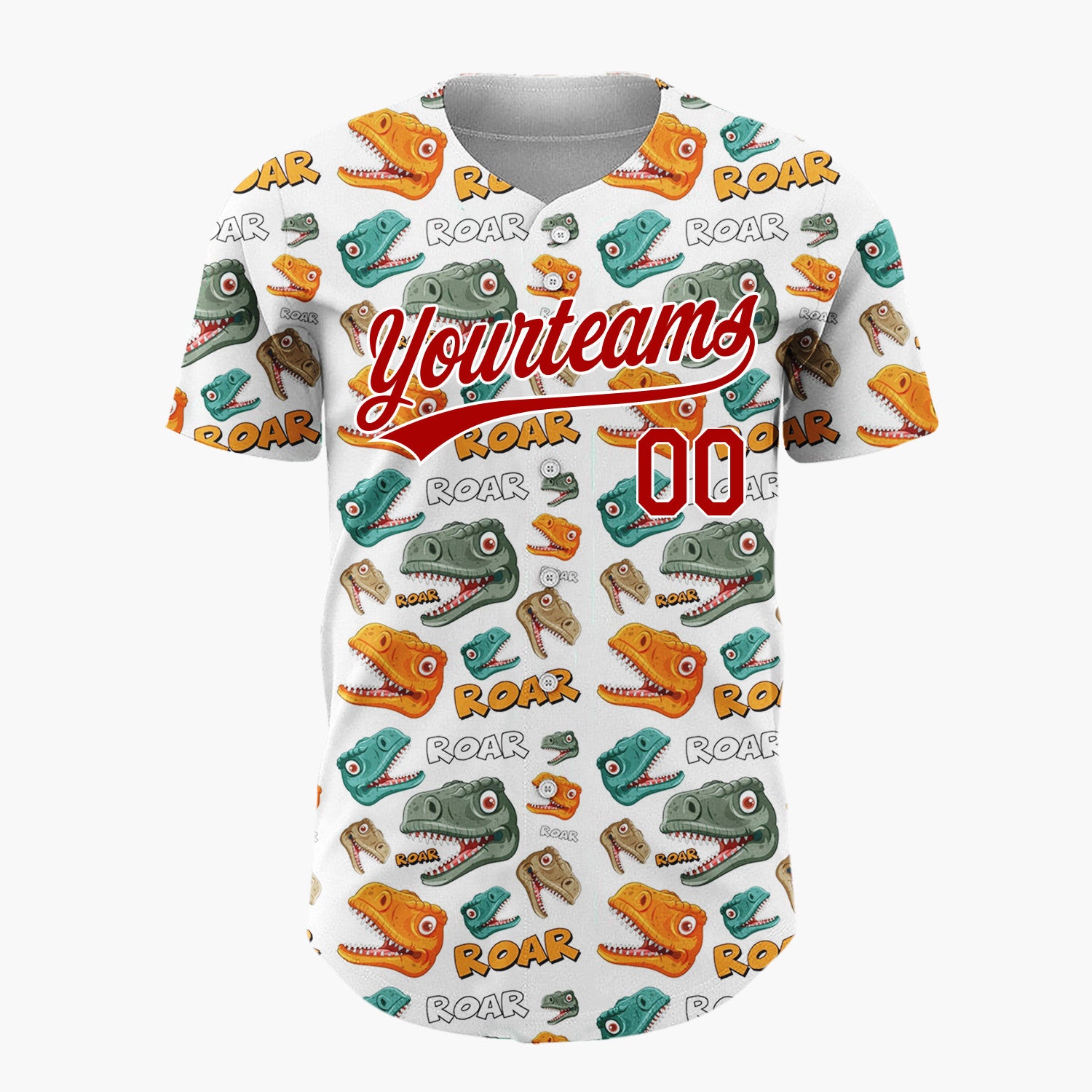 Custom White Dinosaur Roar Monster Head Cartoon Pattern Christmas Baseball Jersey