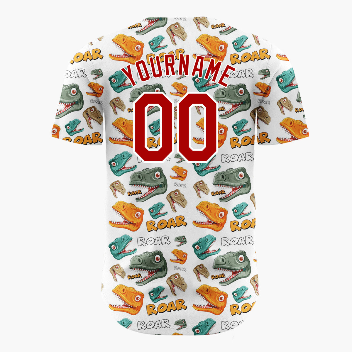 Custom White Dinosaur Roar Monster Head Cartoon Pattern Christmas Baseball Jersey