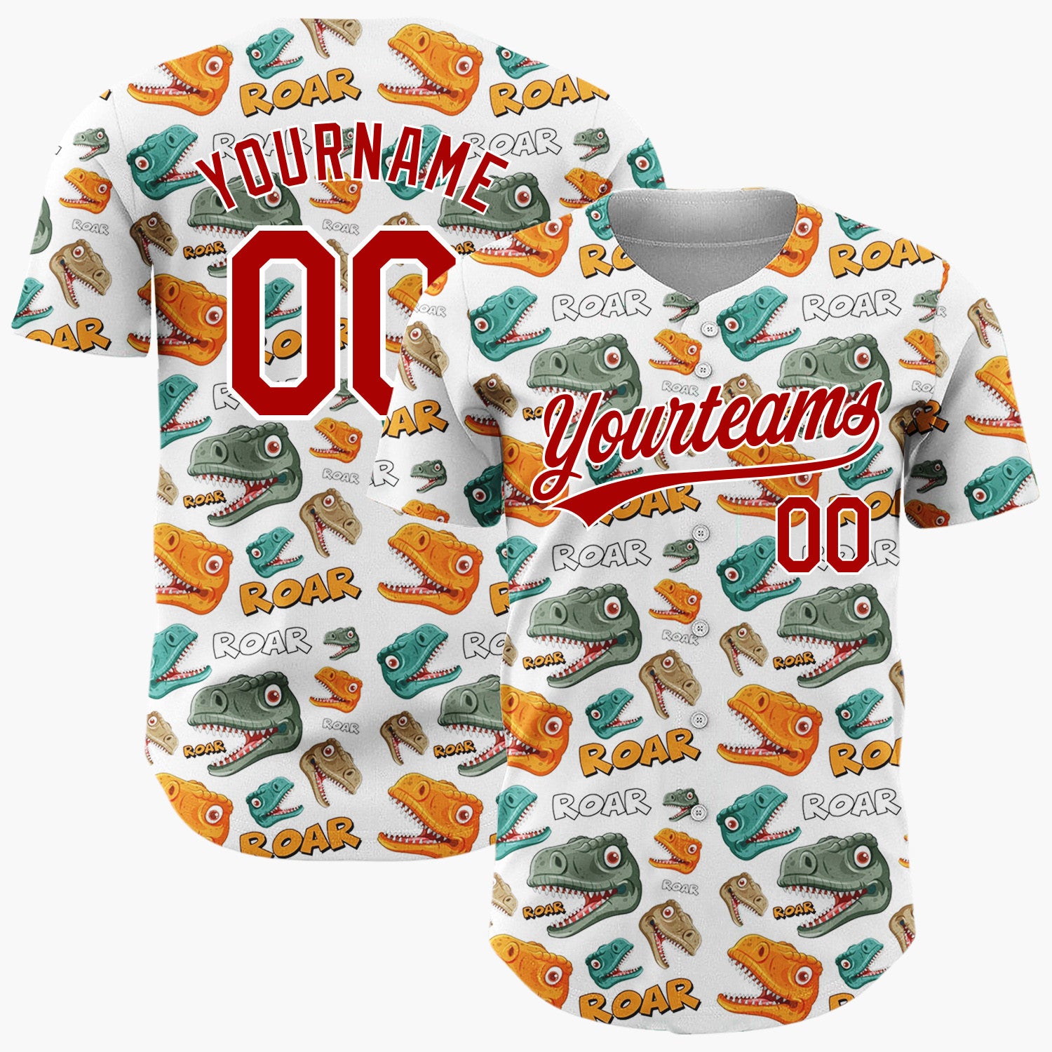 Custom White Dinosaur Roar Monster Head Cartoon Pattern Christmas Baseball Jersey