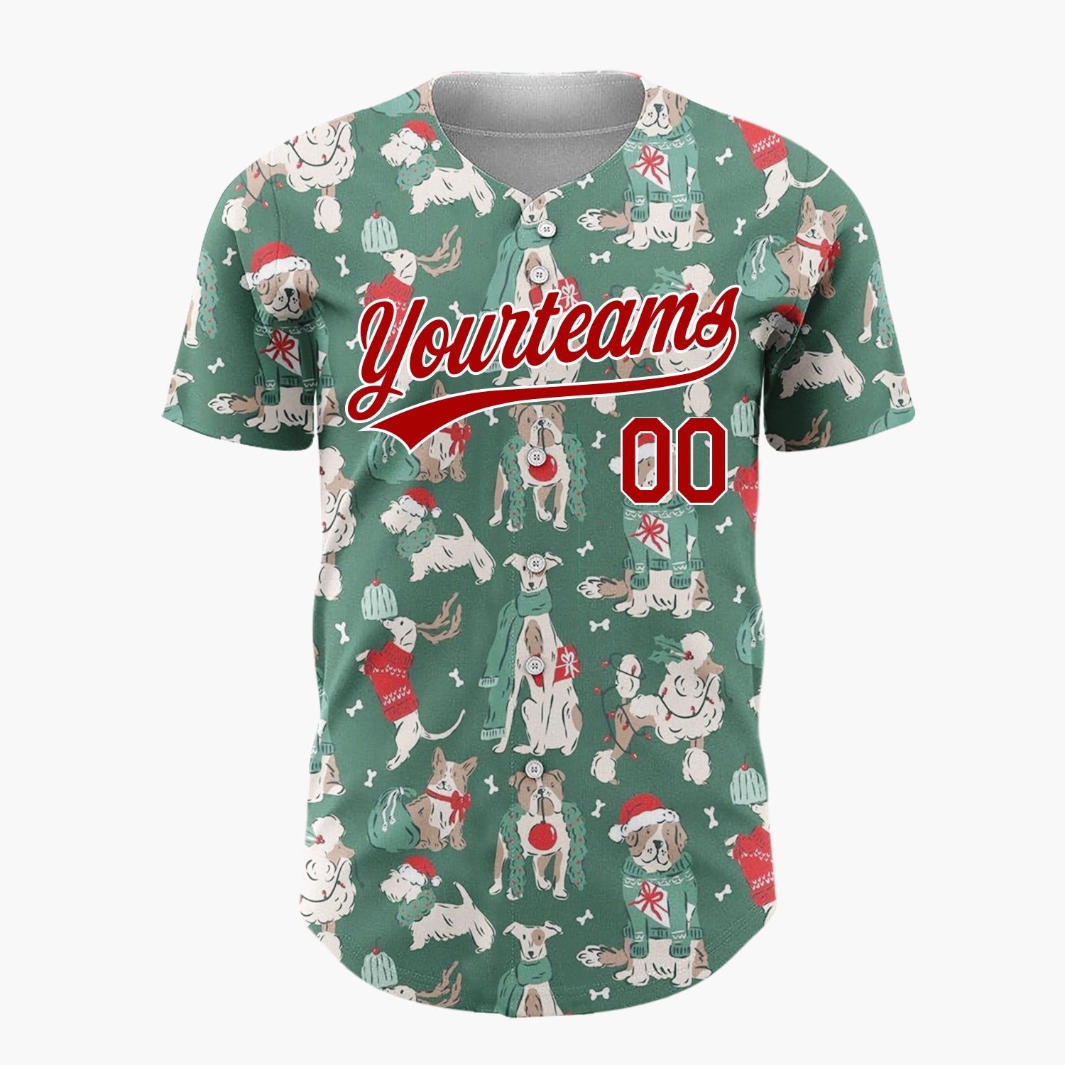 Custom White Dogs Cozy Christmas Fun Cartoon Pattern Christmas Baseball Jersey