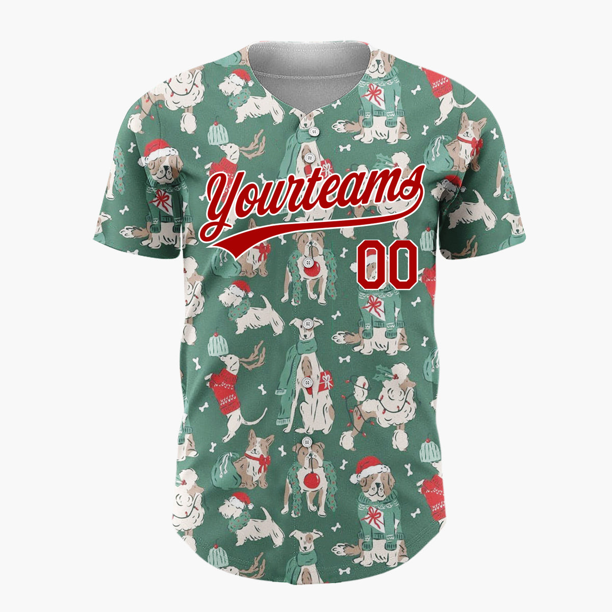Custom White Dogs Cozy Christmas Fun Cartoon Pattern Christmas Baseball Jersey