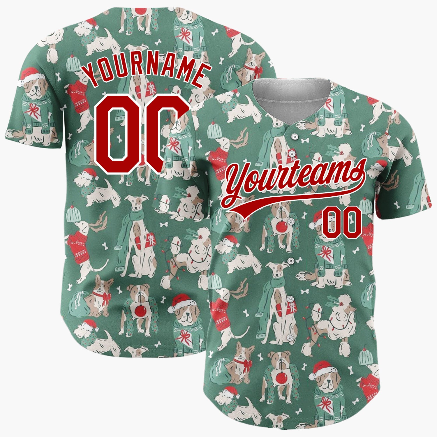 Custom White Dogs Cozy Christmas Fun Cartoon Pattern Christmas Baseball Jersey