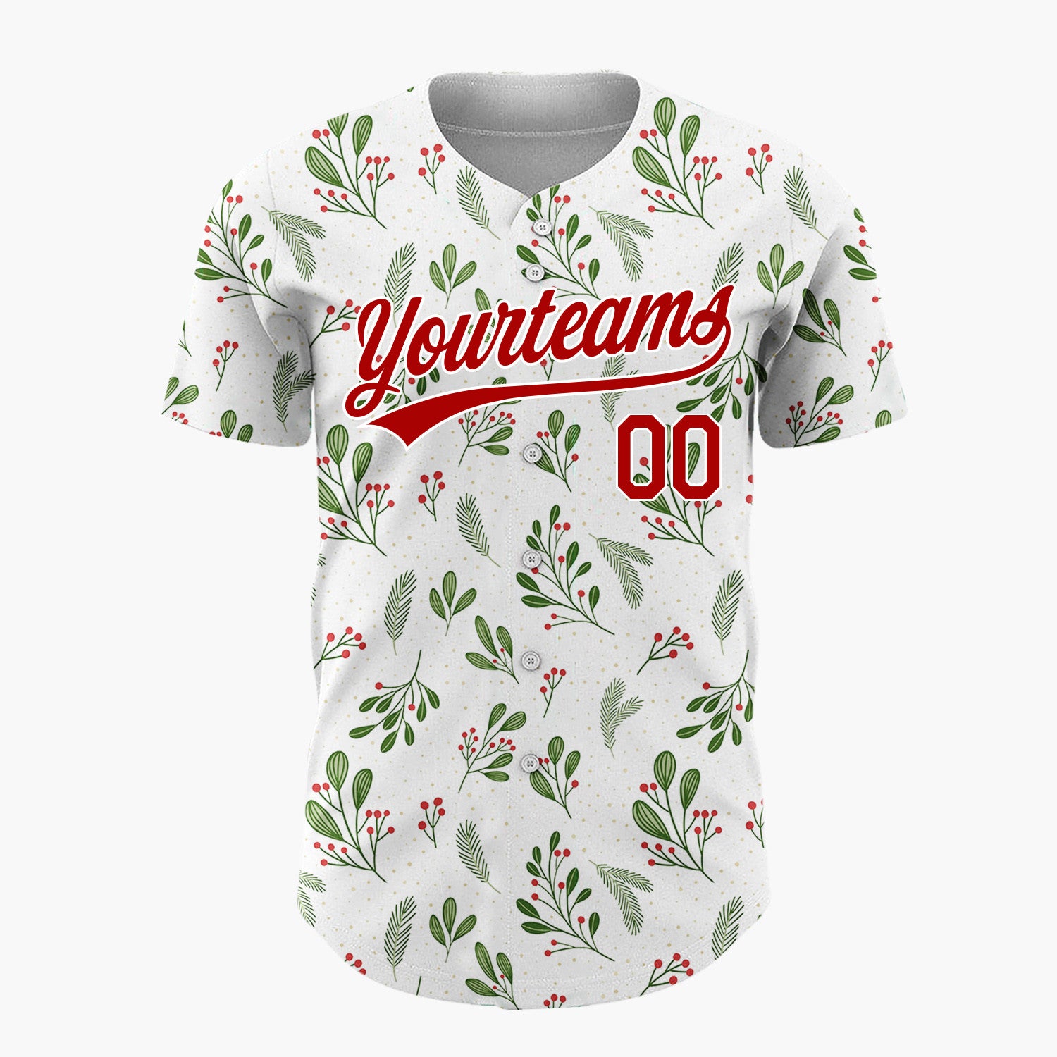 Custom White Holly Pine Sprigs Minimalist Christmas Baseball Jersey