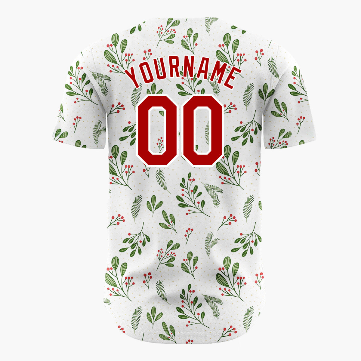 Custom White Holly Pine Sprigs Minimalist Christmas Baseball Jersey