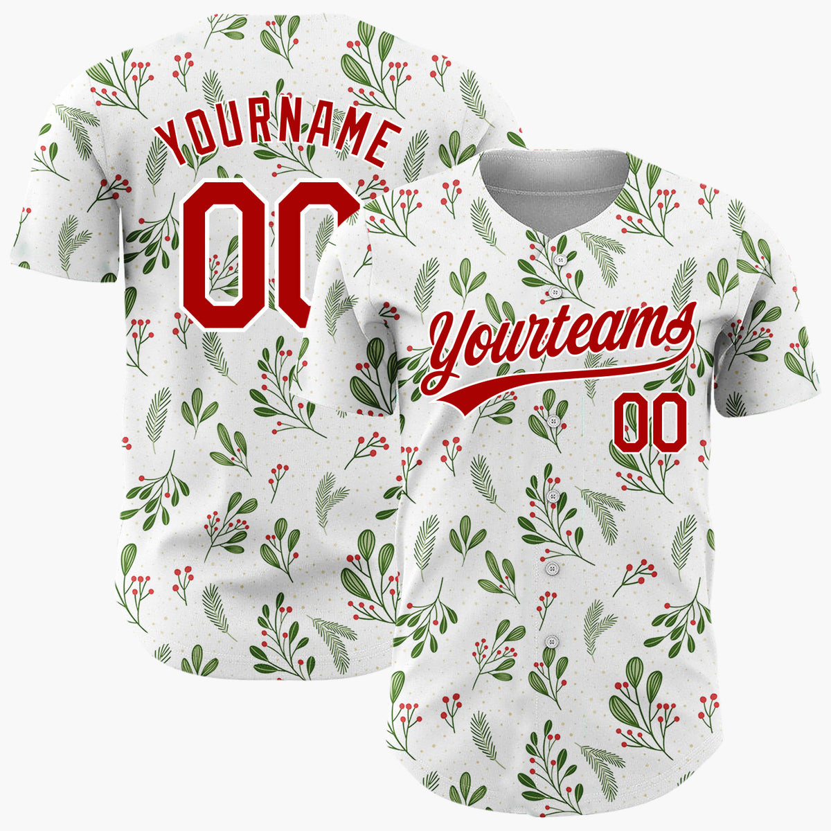 Custom White Holly Pine Sprigs Minimalist Christmas Baseball Jersey