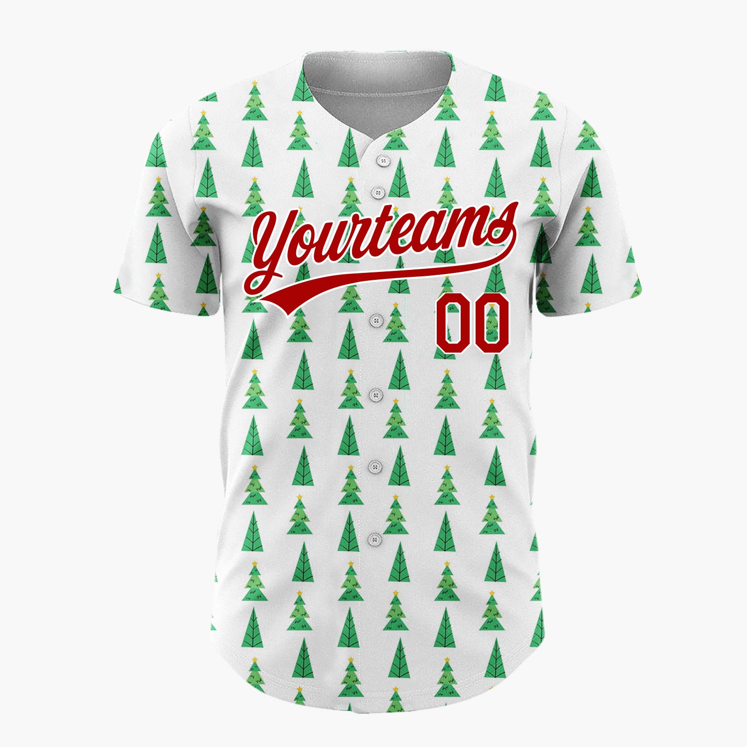 Custom White Green Yellow Christmas Trees Minimal Holiday Pattern Christmas Baseball Jersey