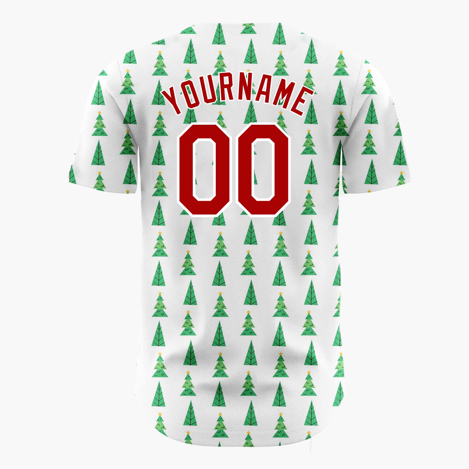 Custom White Green Yellow Christmas Trees Minimal Holiday Pattern Christmas Baseball Jersey