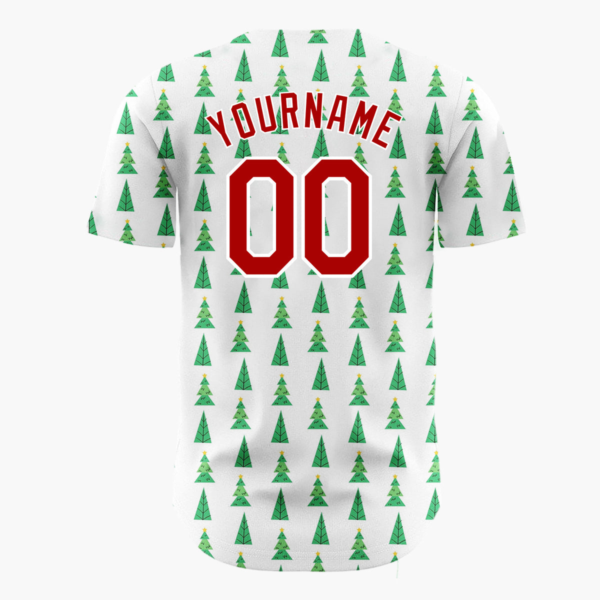 Custom White Green Yellow Christmas Trees Minimal Holiday Pattern Christmas Baseball Jersey