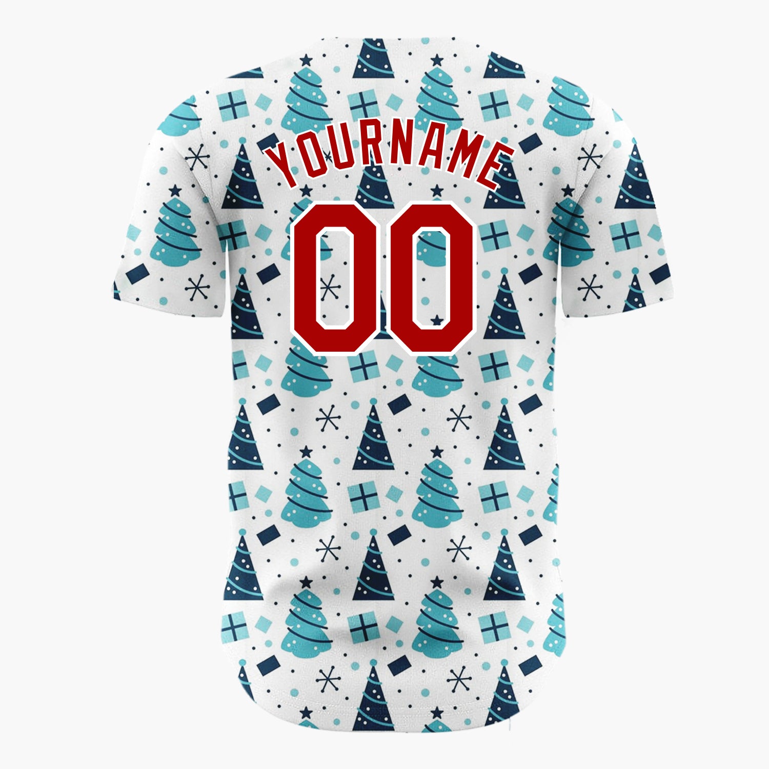 Custom White Blue Geometric Trees Gifts And Snowflakes Christmas Baseball Jersey