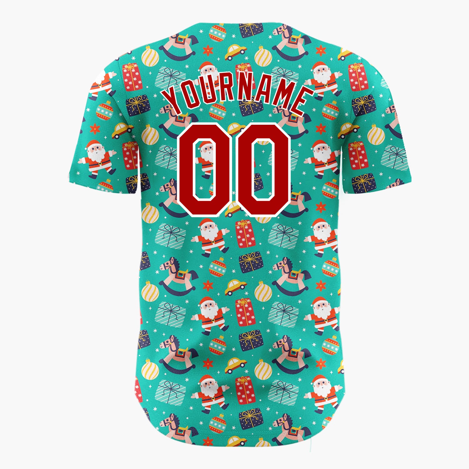 Custom Teal Santa Toys And Gifts Vibrant Christmas Baseball Jersey