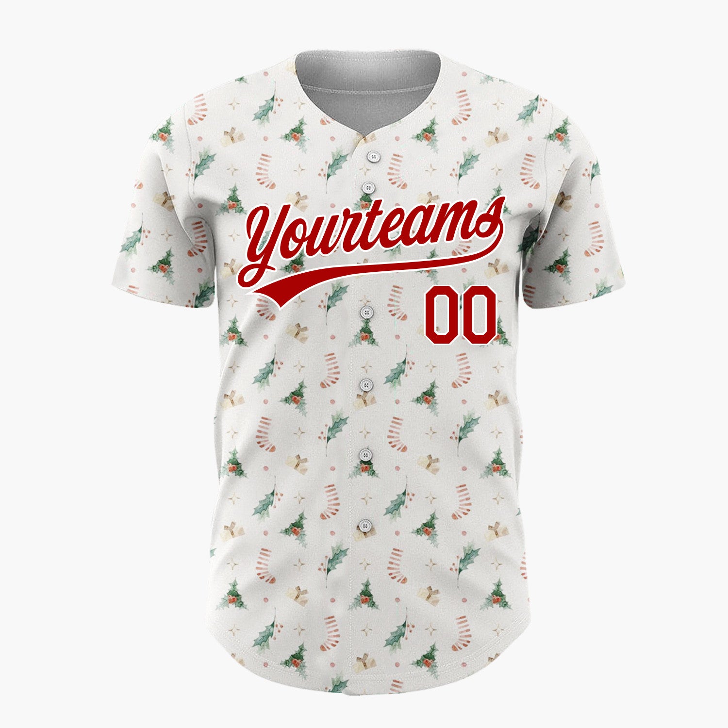 Custom White Christmas Trees Candy Canes Cartoon Pattern Christmas Baseball Jersey