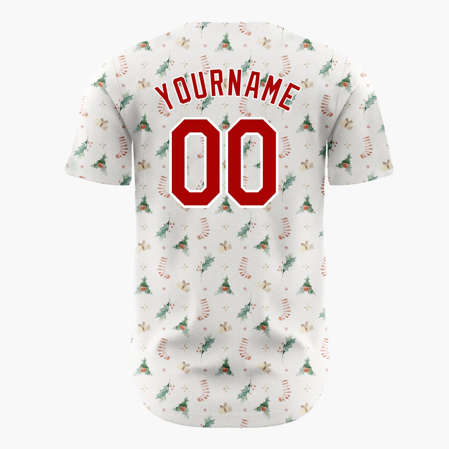 Custom White Christmas Trees Candy Canes Cartoon Pattern Christmas Baseball Jersey