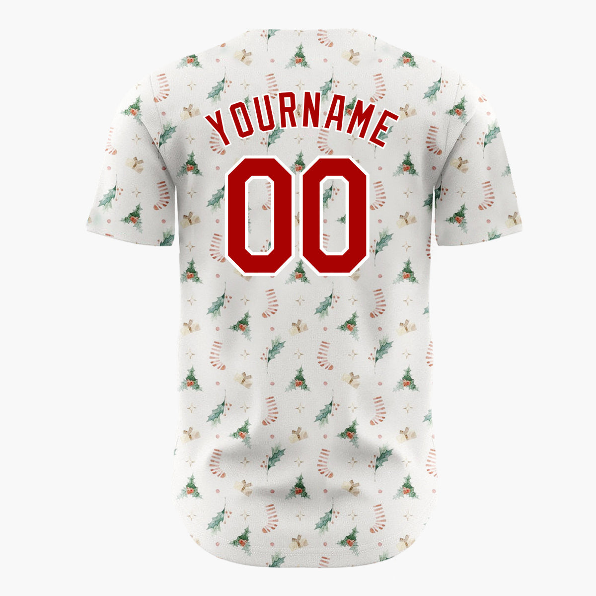 Custom White Christmas Trees Candy Canes Cartoon Pattern Christmas Baseball Jersey