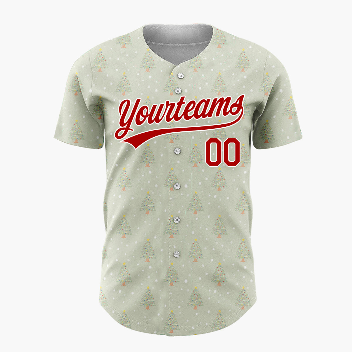 Custom Sage Decorated Christmas Tree Simple Pattern Christmas Baseball Jersey