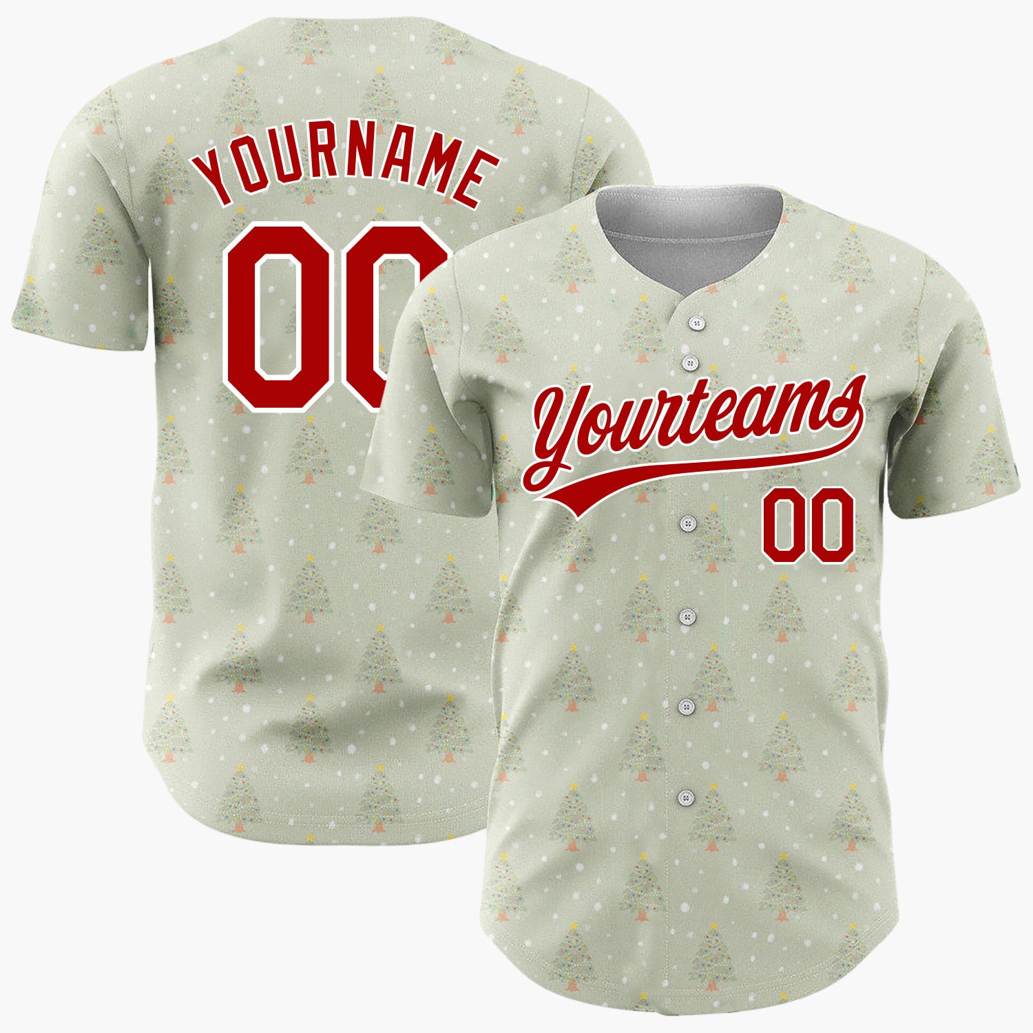 Custom Sage Decorated Christmas Tree Simple Pattern Christmas Baseball Jersey