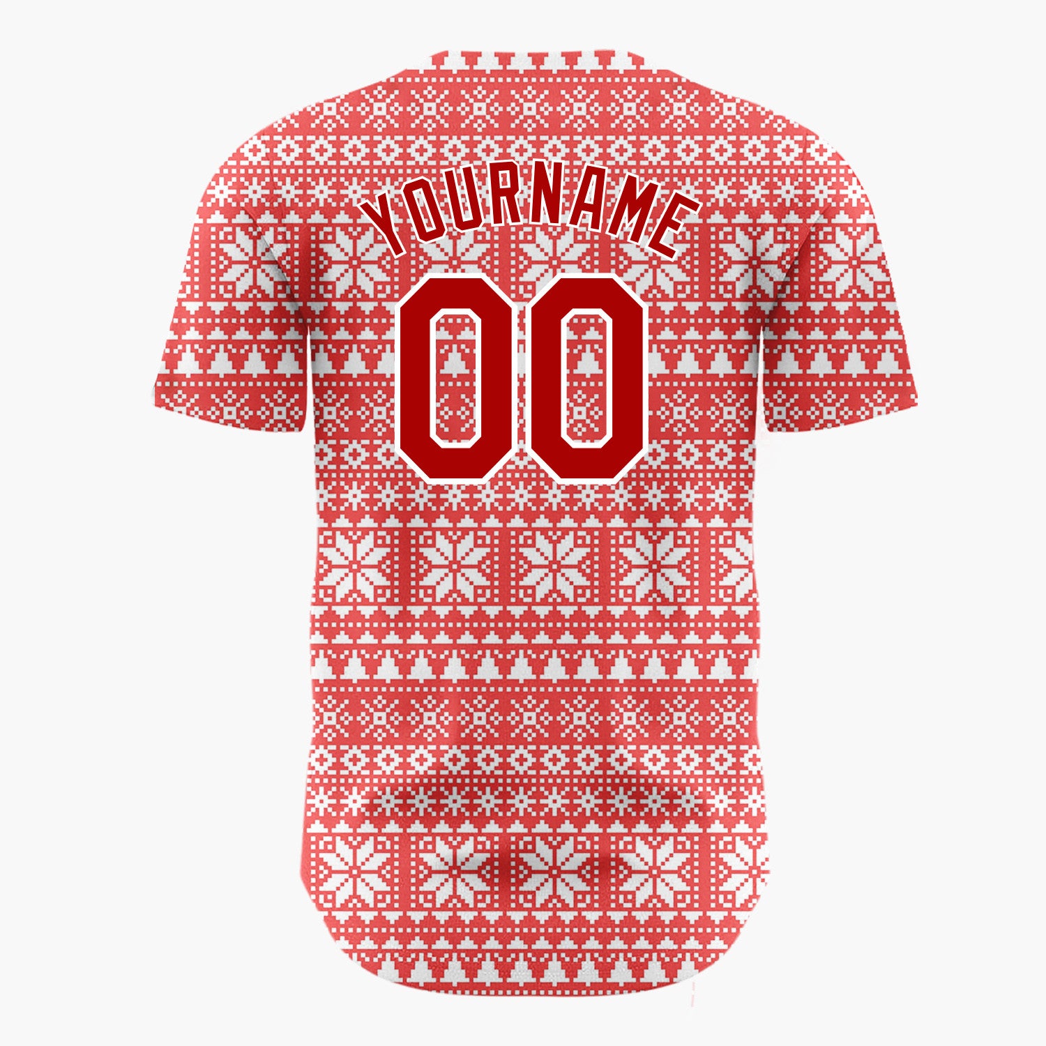 Custom Red White Trees And Snowflakes Scandinavian Knit Christmas Baseball Jersey