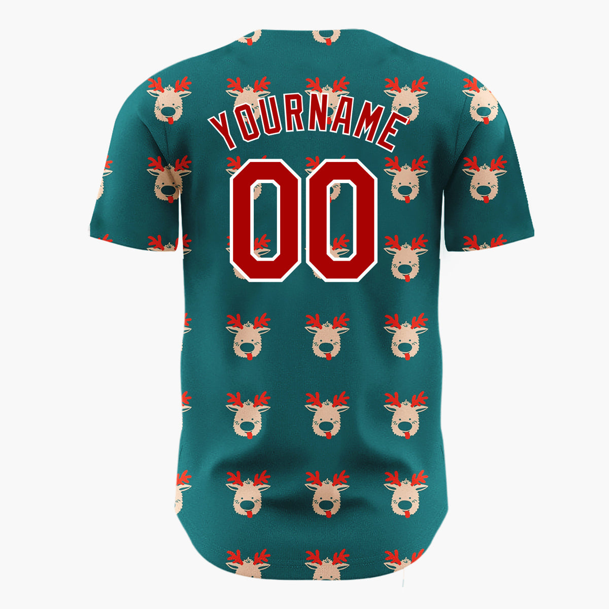 Custom Teal Cute Reindeer Head Repeating Cartoon Pattern Christmas Baseball Jersey