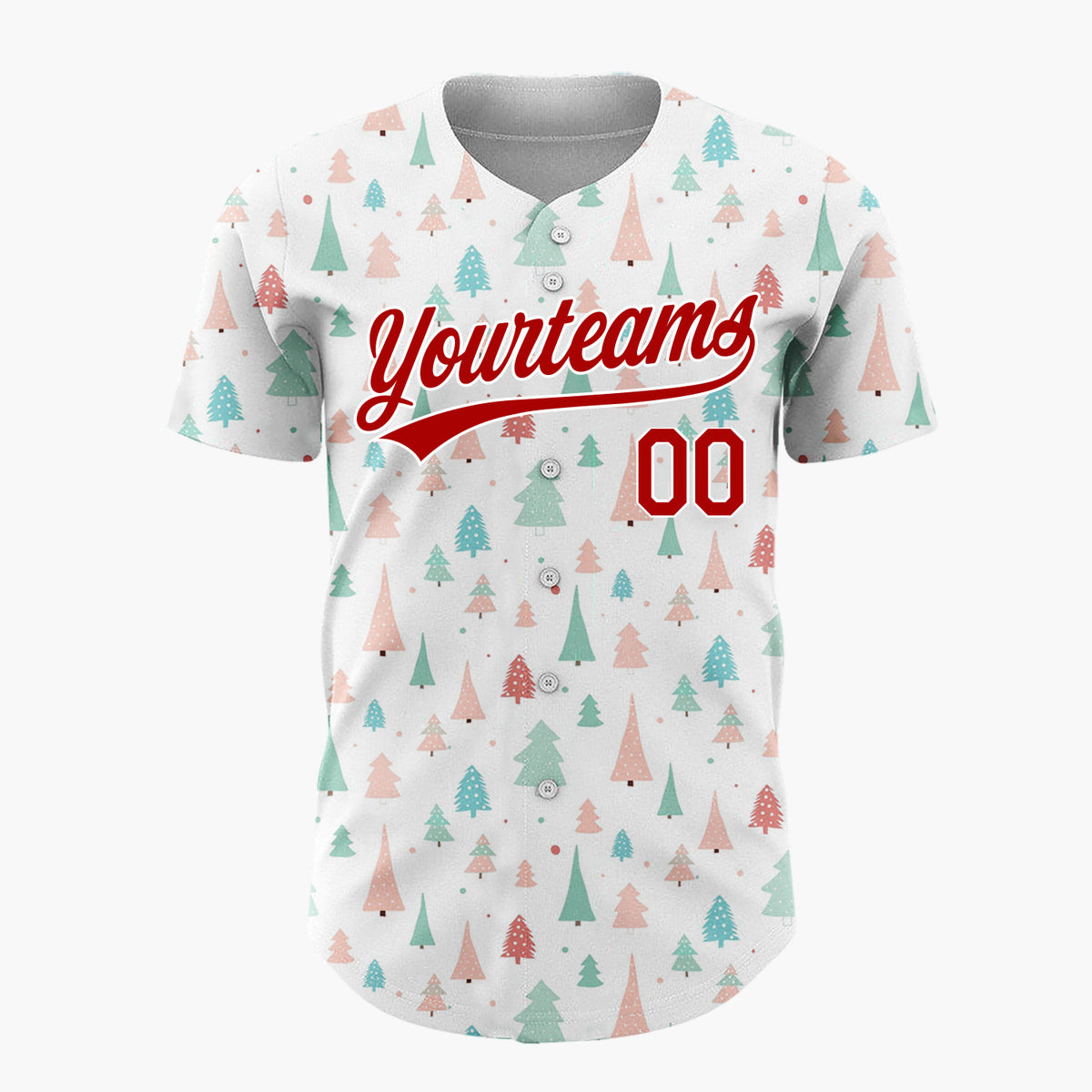 Custom White Green Pink Christmas Trees Minimal Winter Pattern Christmas Baseball Jersey