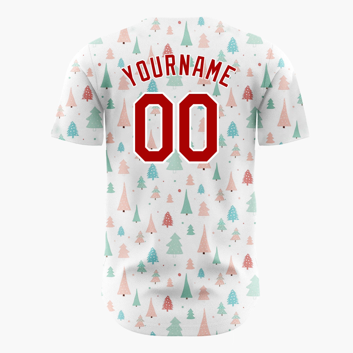 Custom White Green Pink Christmas Trees Minimal Winter Pattern Christmas Baseball Jersey