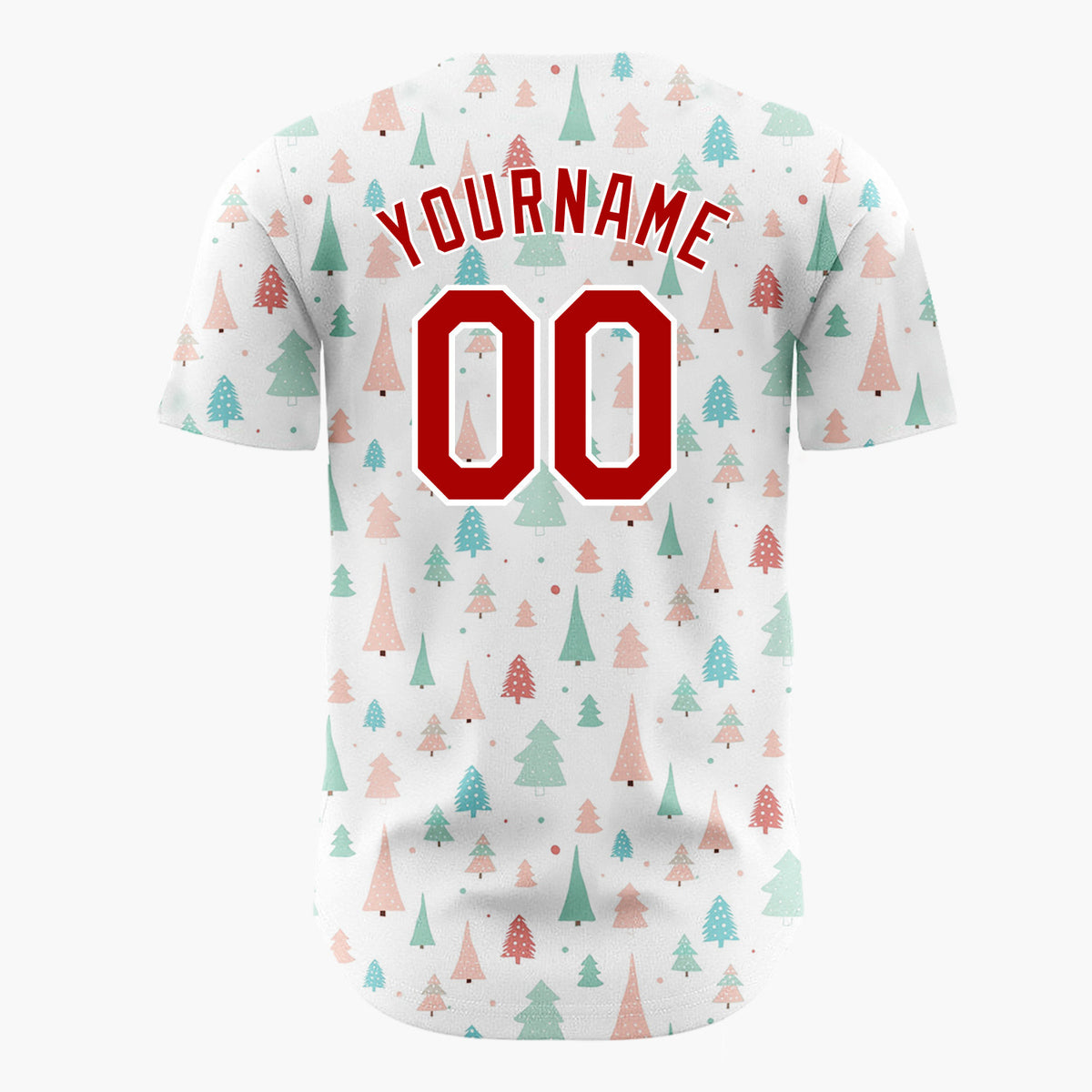 Custom White Green Pink Christmas Trees Minimal Winter Pattern Christmas Baseball Jersey