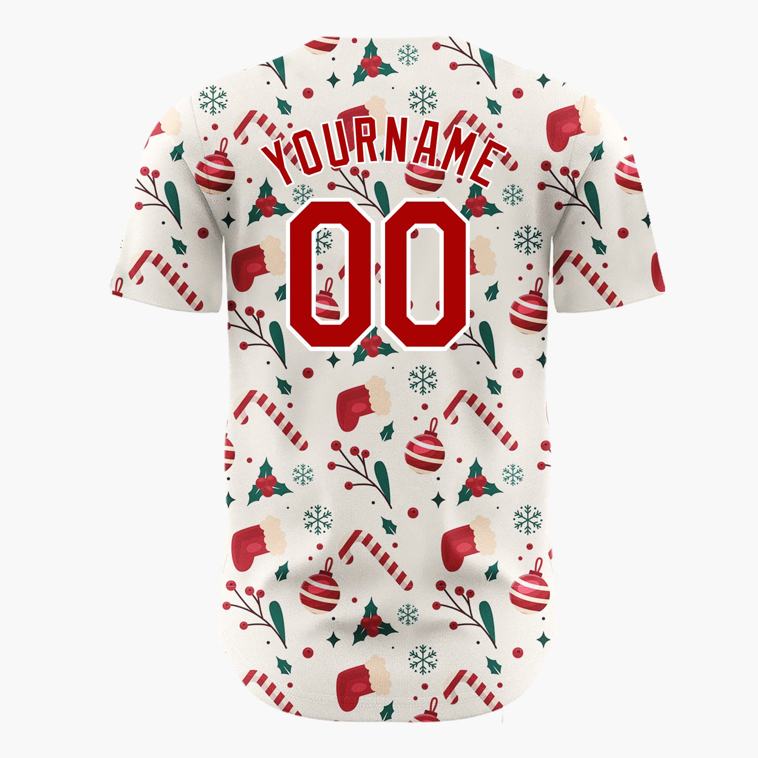 Custom White Candy Canes Santa Playful Cartoon Pattern Christmas Baseball Jersey