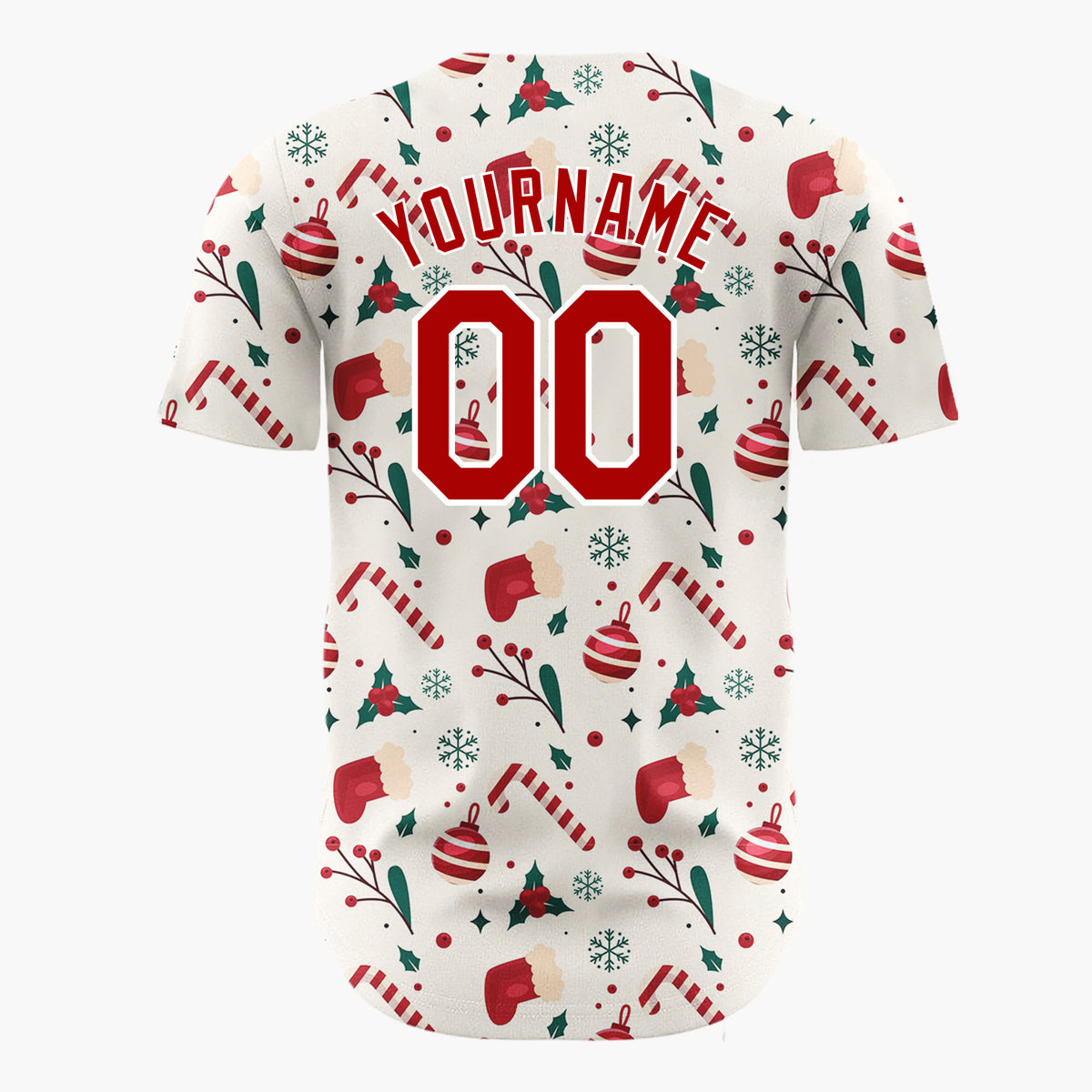 Custom White Candy Canes Santa Playful Cartoon Pattern Christmas Baseball Jersey