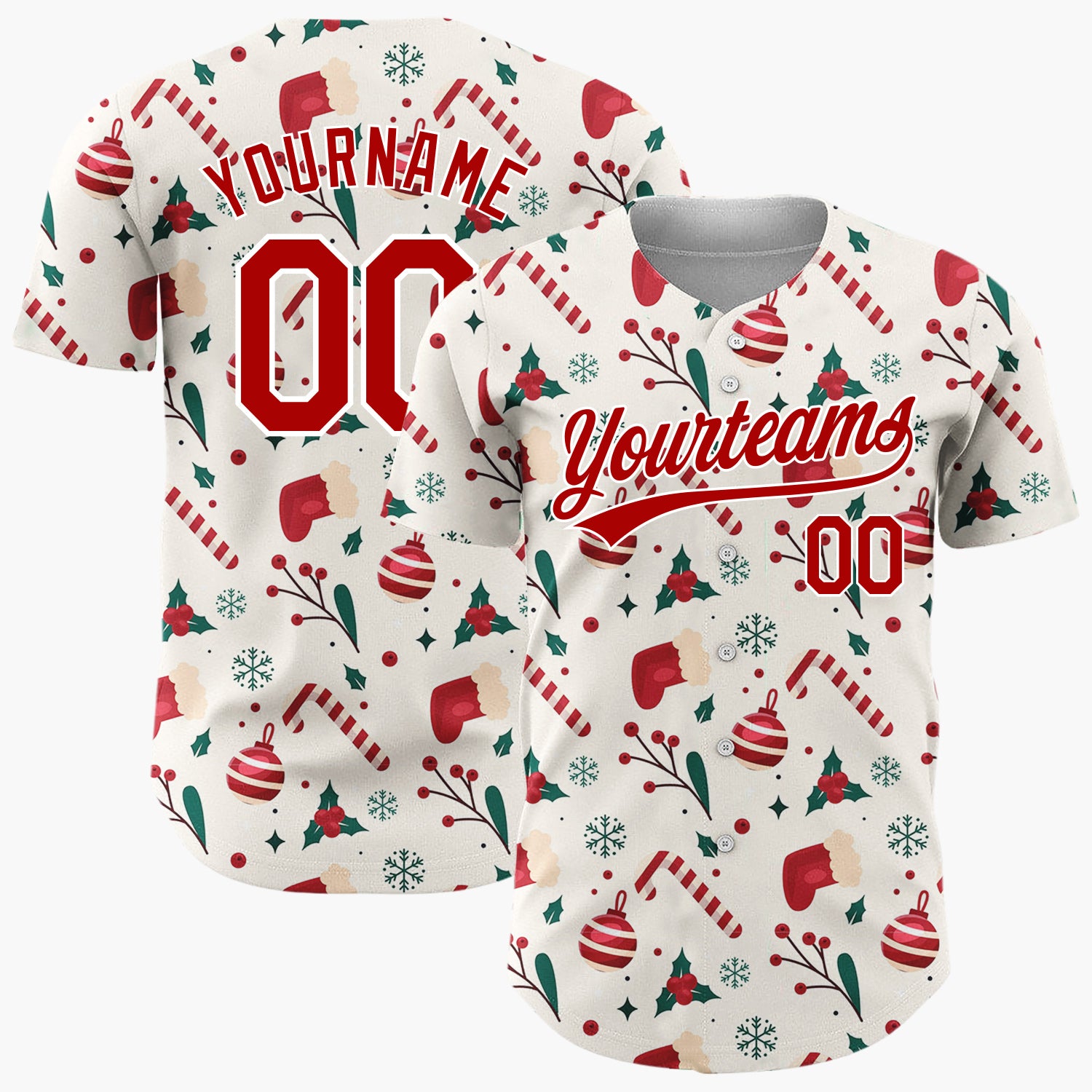Custom White Candy Canes Santa Playful Cartoon Pattern Christmas Baseball Jersey