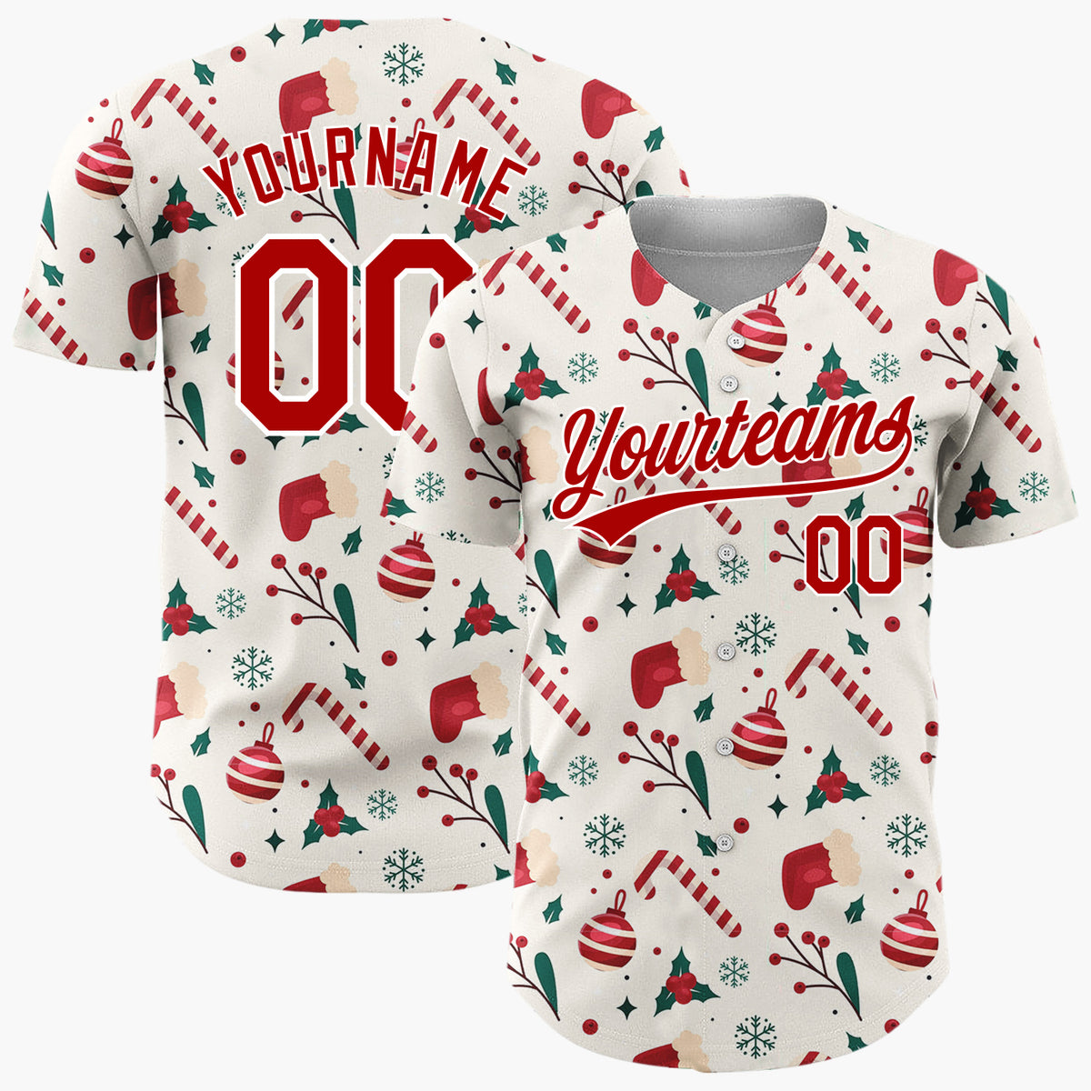 Custom White Candy Canes Santa Playful Cartoon Pattern Christmas Baseball Jersey