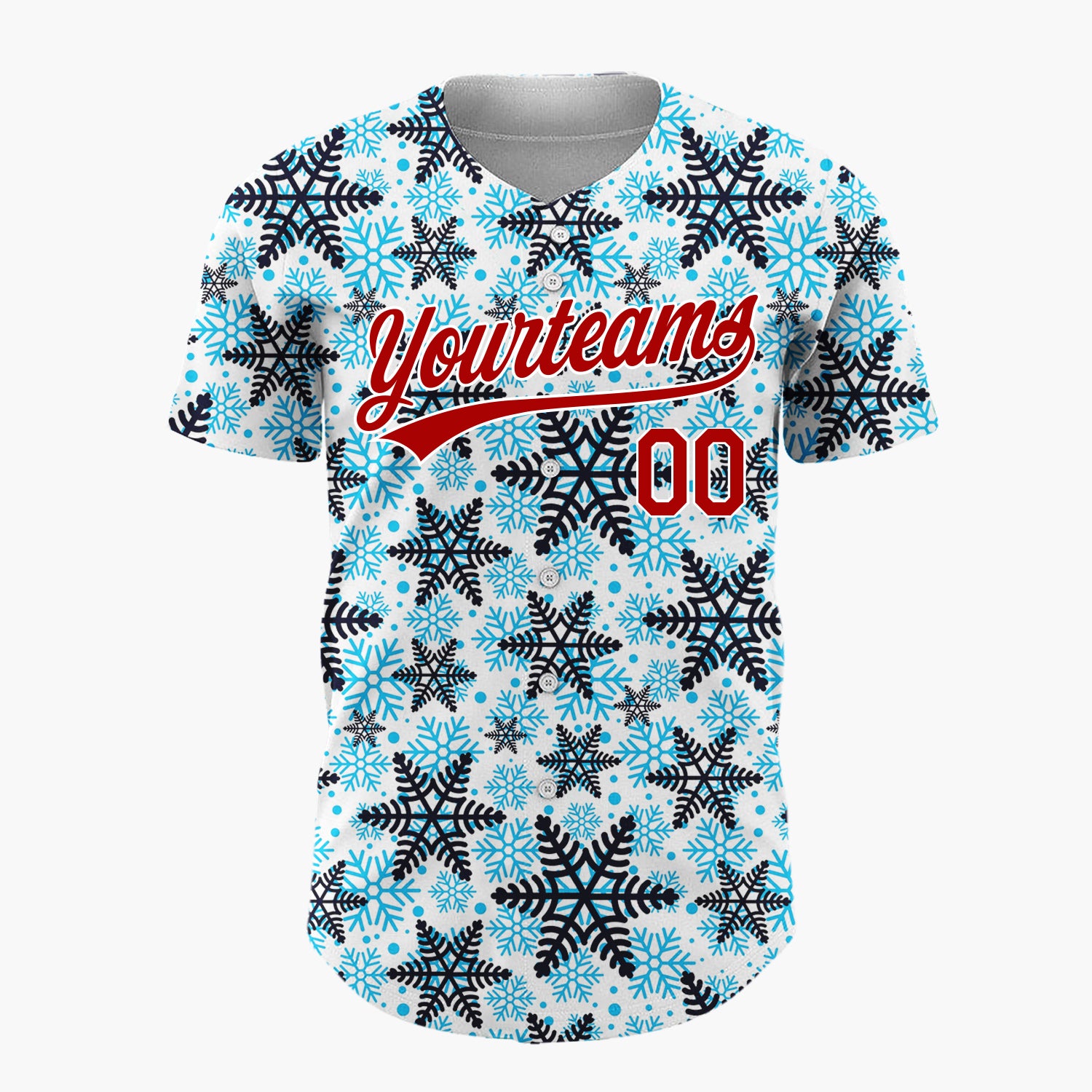 Custom White Layered Blue Snowflakes Repeat Pattern Christmas Baseball Jersey