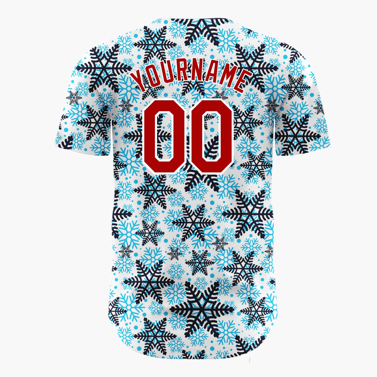 Custom White Layered Blue Snowflakes Repeat Pattern Christmas Baseball Jersey