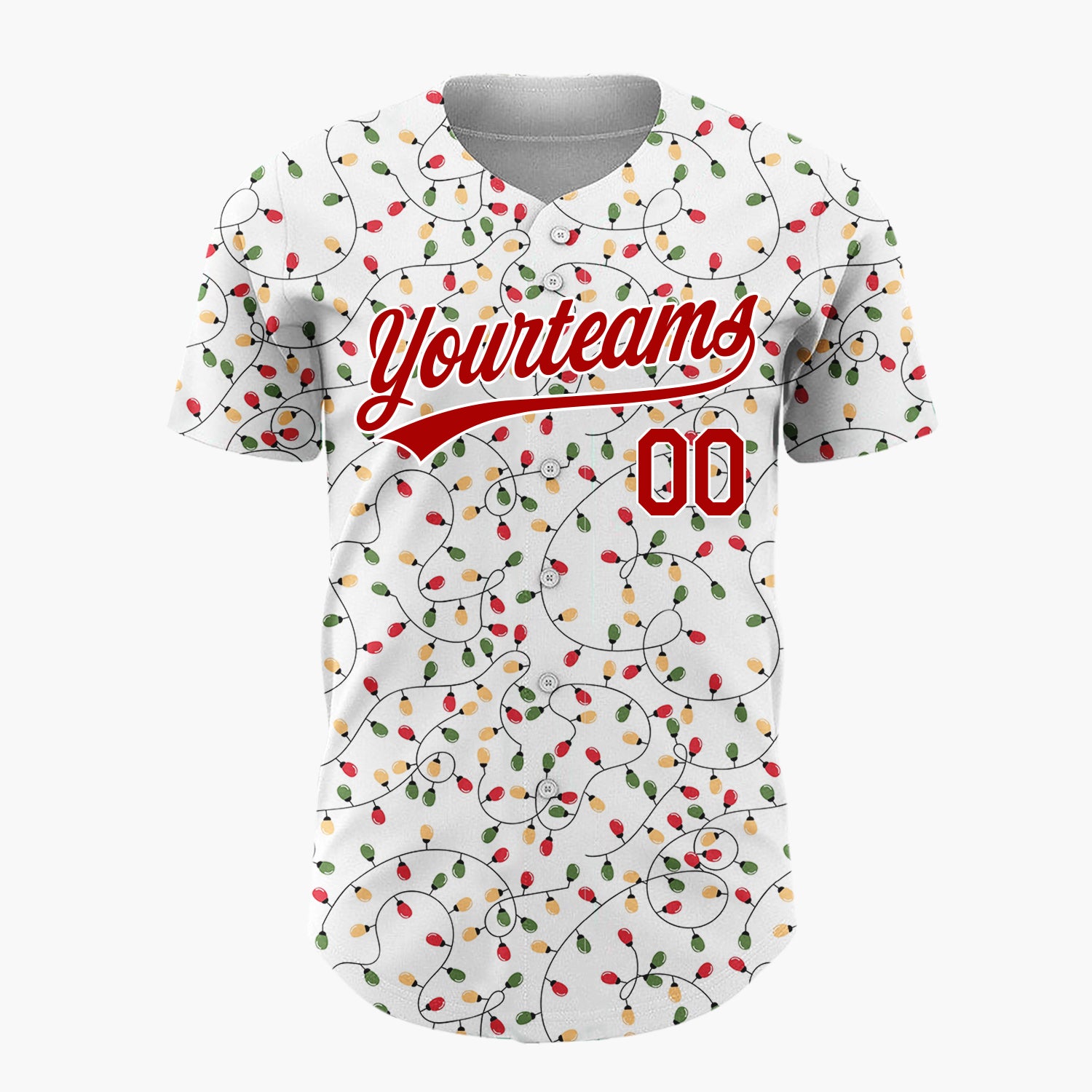 Custom White Red Green Orange Christmas Lights Densely Tangle Pattern Christmas Baseball Jersey