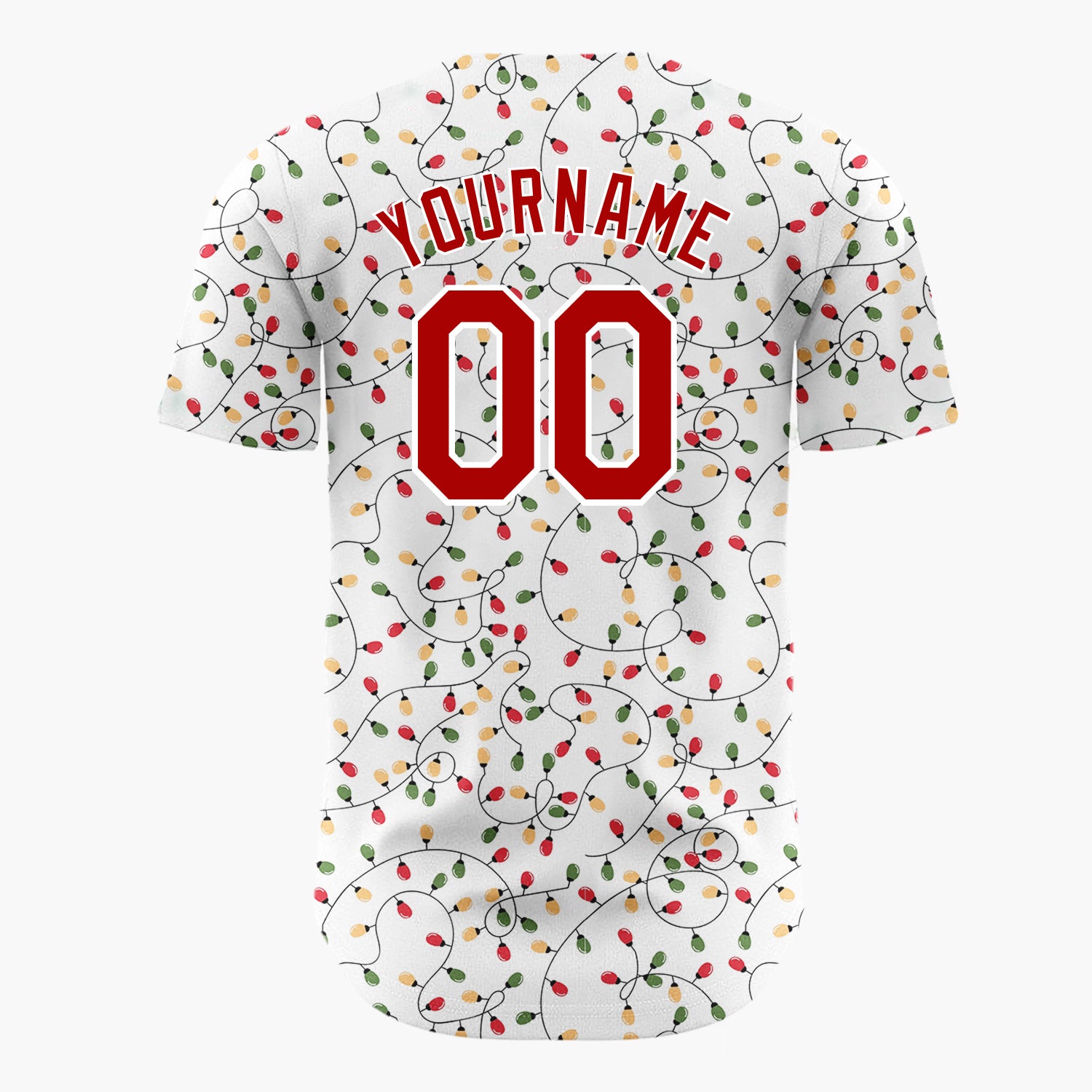 Custom White Red Green Orange Christmas Lights Densely Tangle Pattern Christmas Baseball Jersey