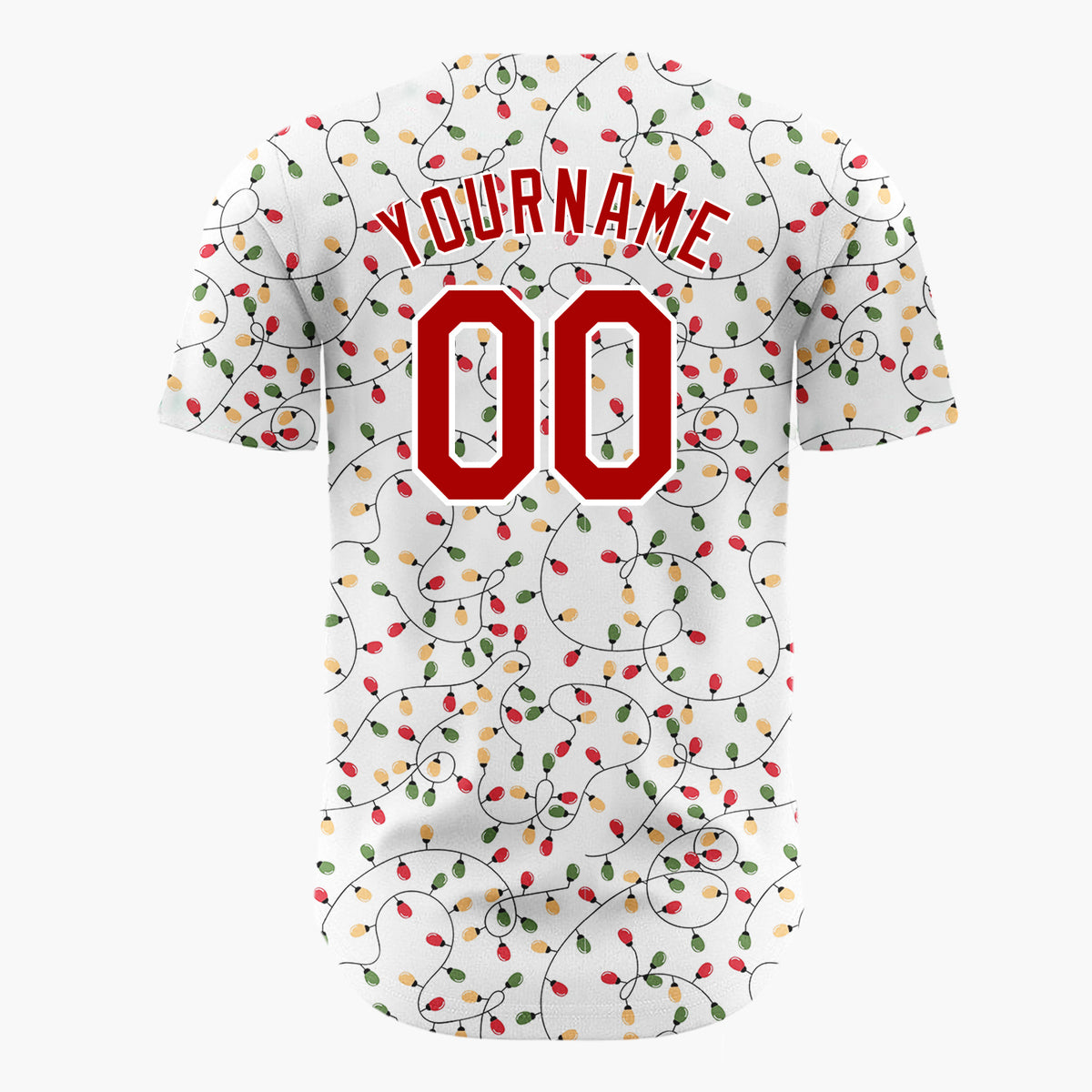 Custom White Red Green Orange Christmas Lights Densely Tangle Pattern Christmas Baseball Jersey